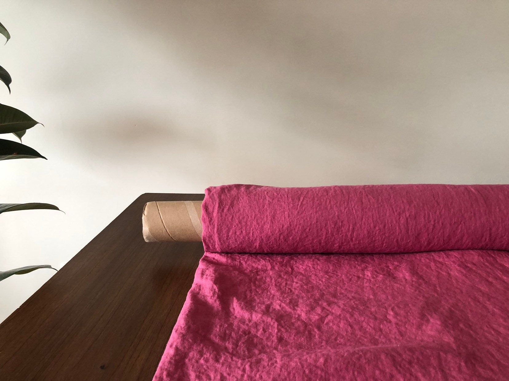 Extra Wide Magenta Linen Fabric: 100% Natural, 250cm Width