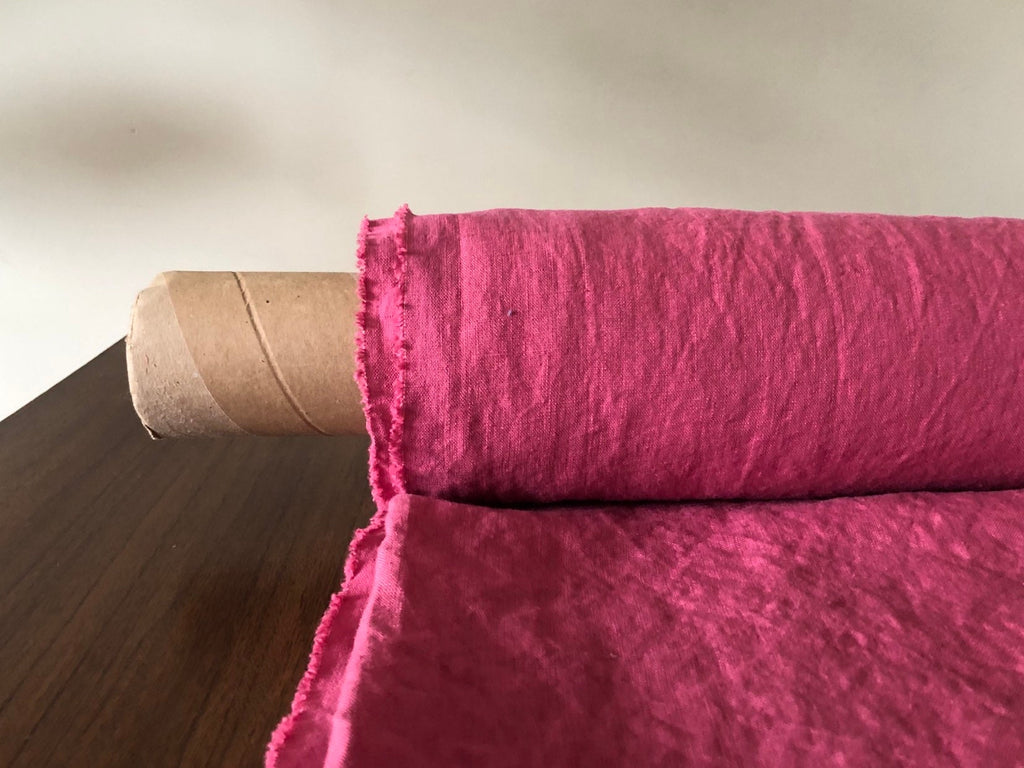 Extra Wide Magenta Linen Fabric: Softened Bedding Linen, 250cm