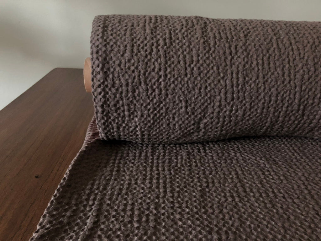 Wide Waffle Linen Cotton Fabric: Brown BGO137, 94" Wide, By The Meter