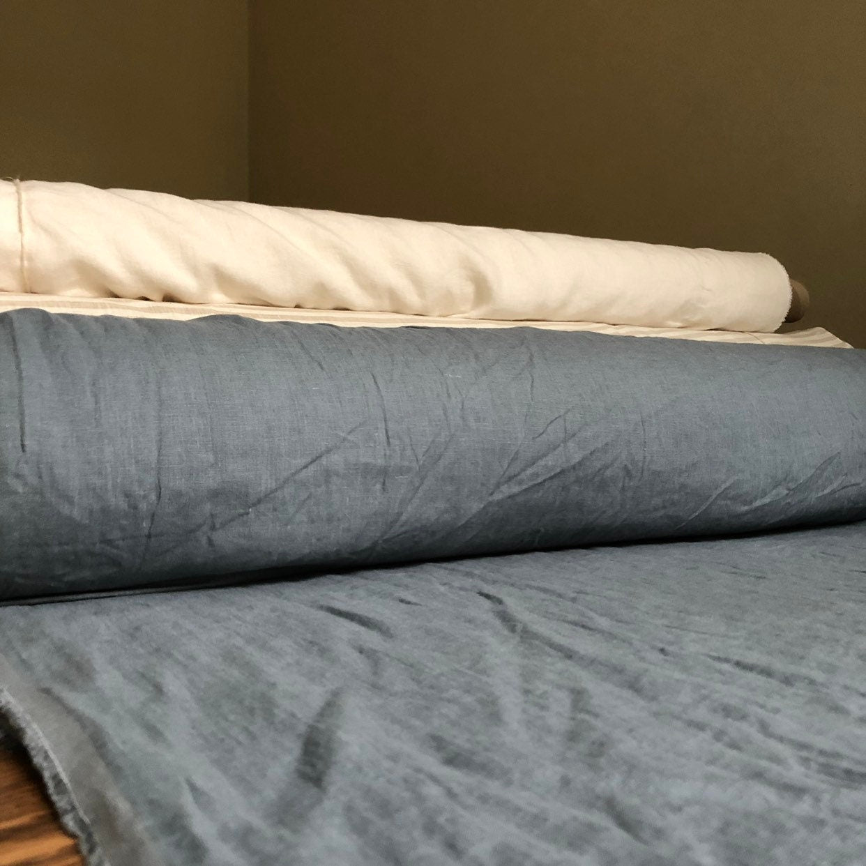 Extra Wide Sea Foam Linen Fabric: 250cm Wide, Bedding & Sewing