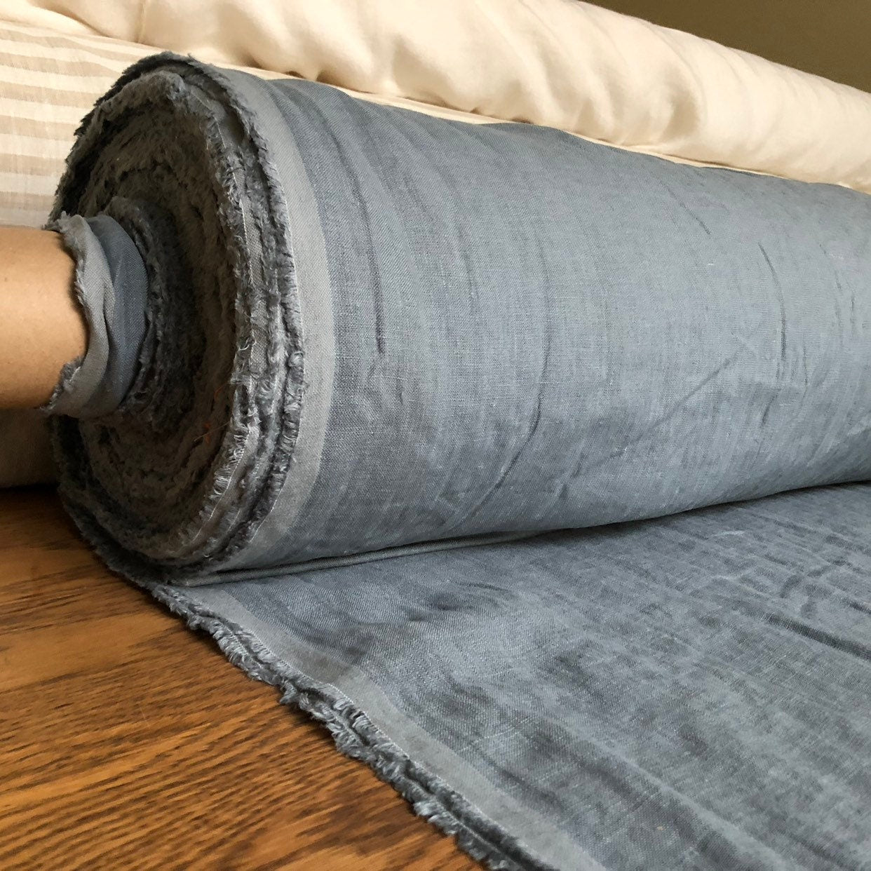Extra Wide Sea Foam Linen Fabric: 250cm Wide, Bedding & Sewing