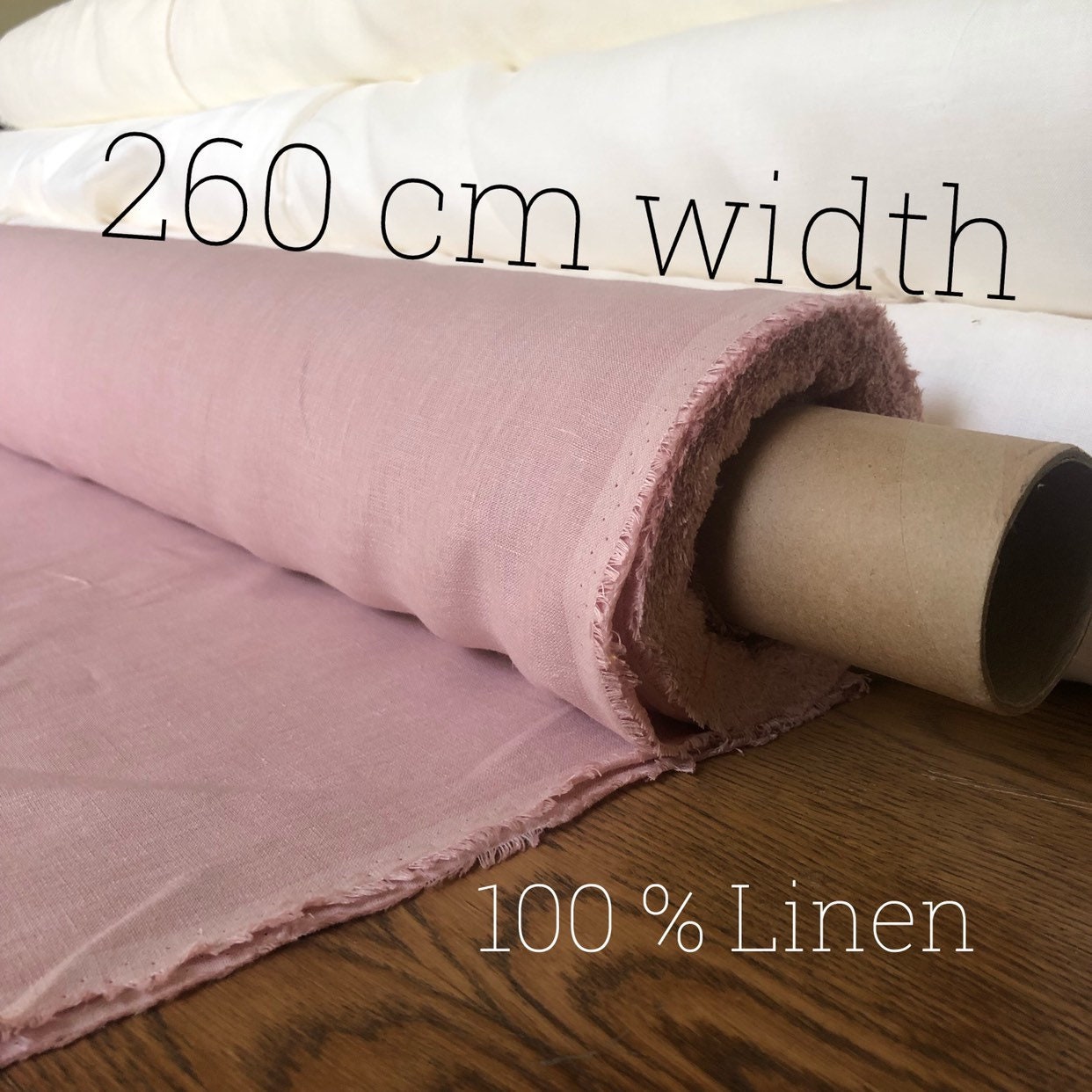 Extra Wide Rose Linen Fabric: 100% Natural, 260cm Wide, For Sewing & Bedding