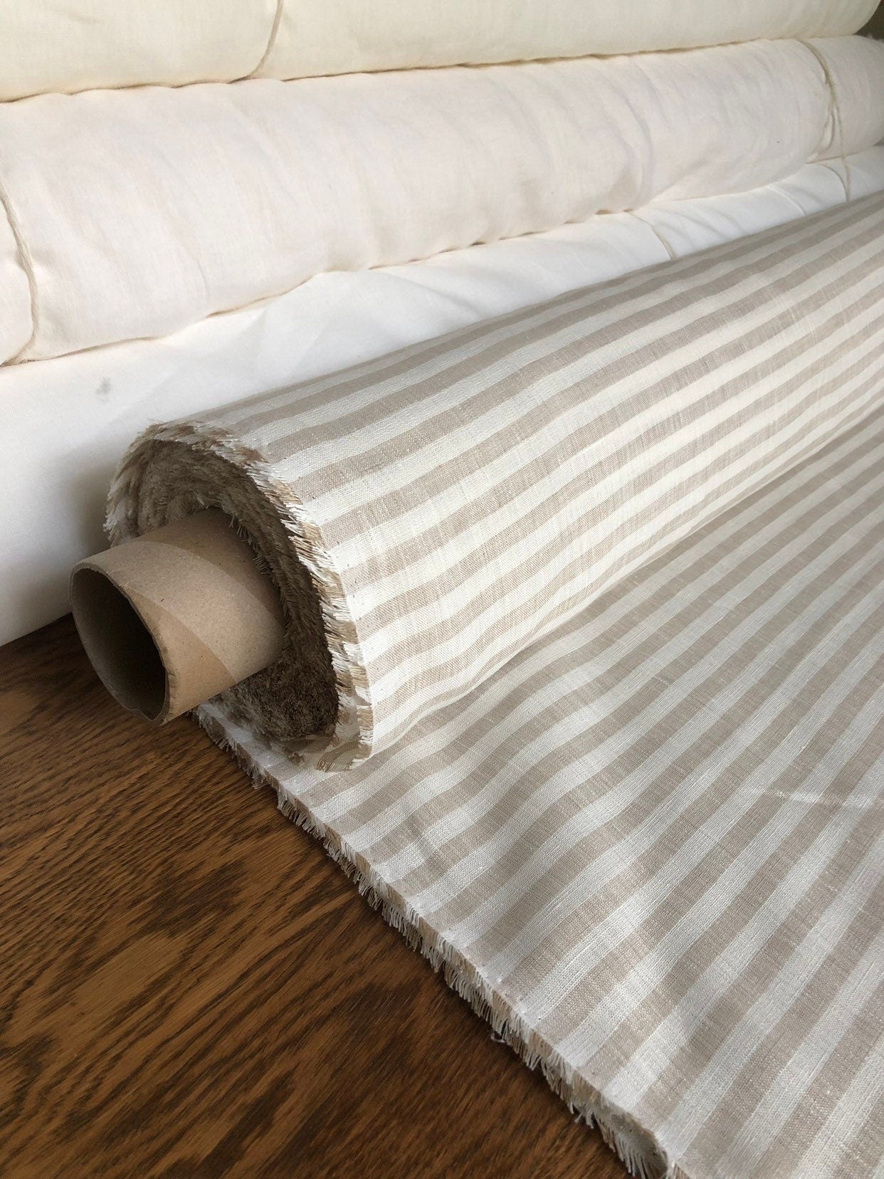 Striped Linen Fabric: Extra Wide Beige Linen, 260cm Width