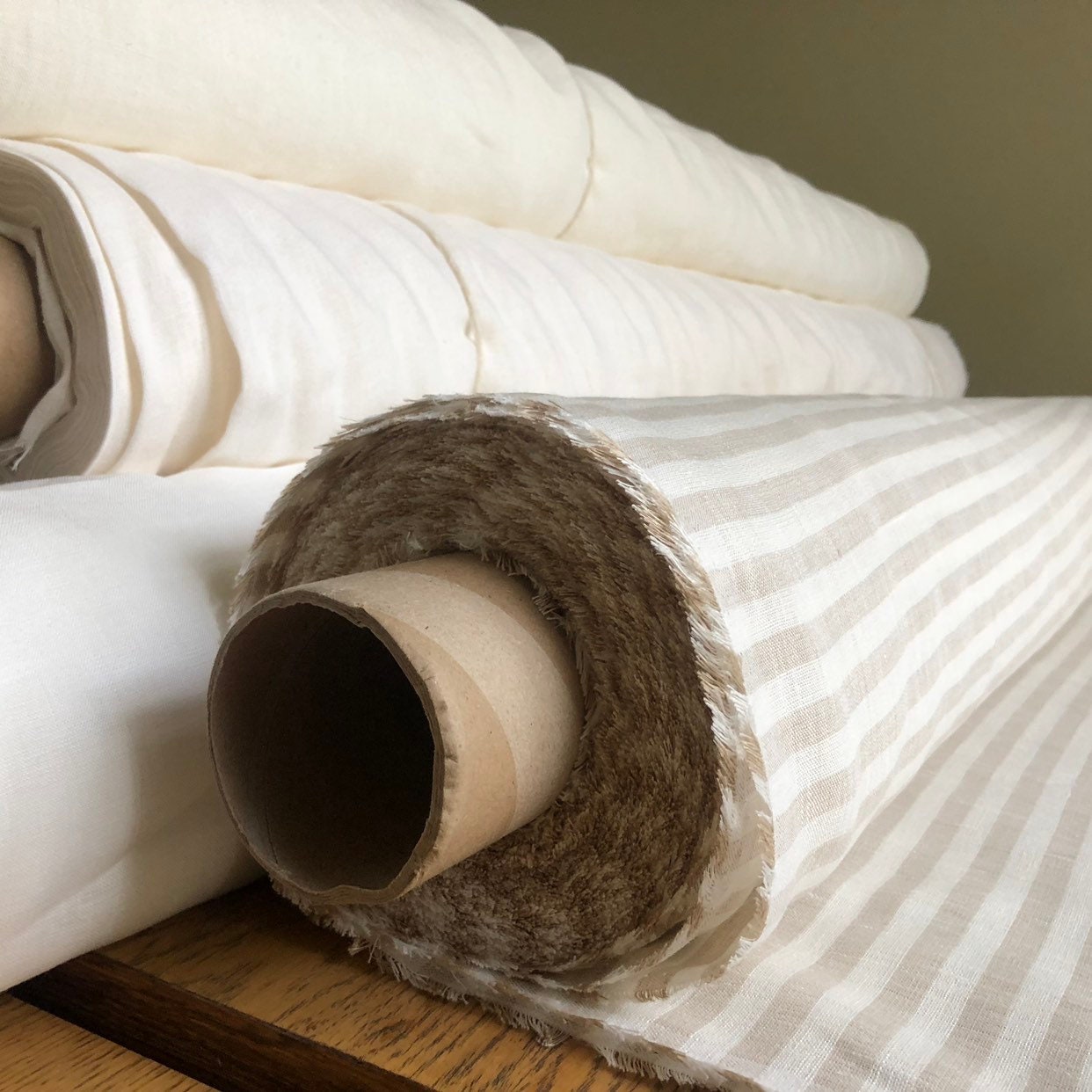 Striped Linen Fabric: Extra Wide Beige Linen, 260cm Width