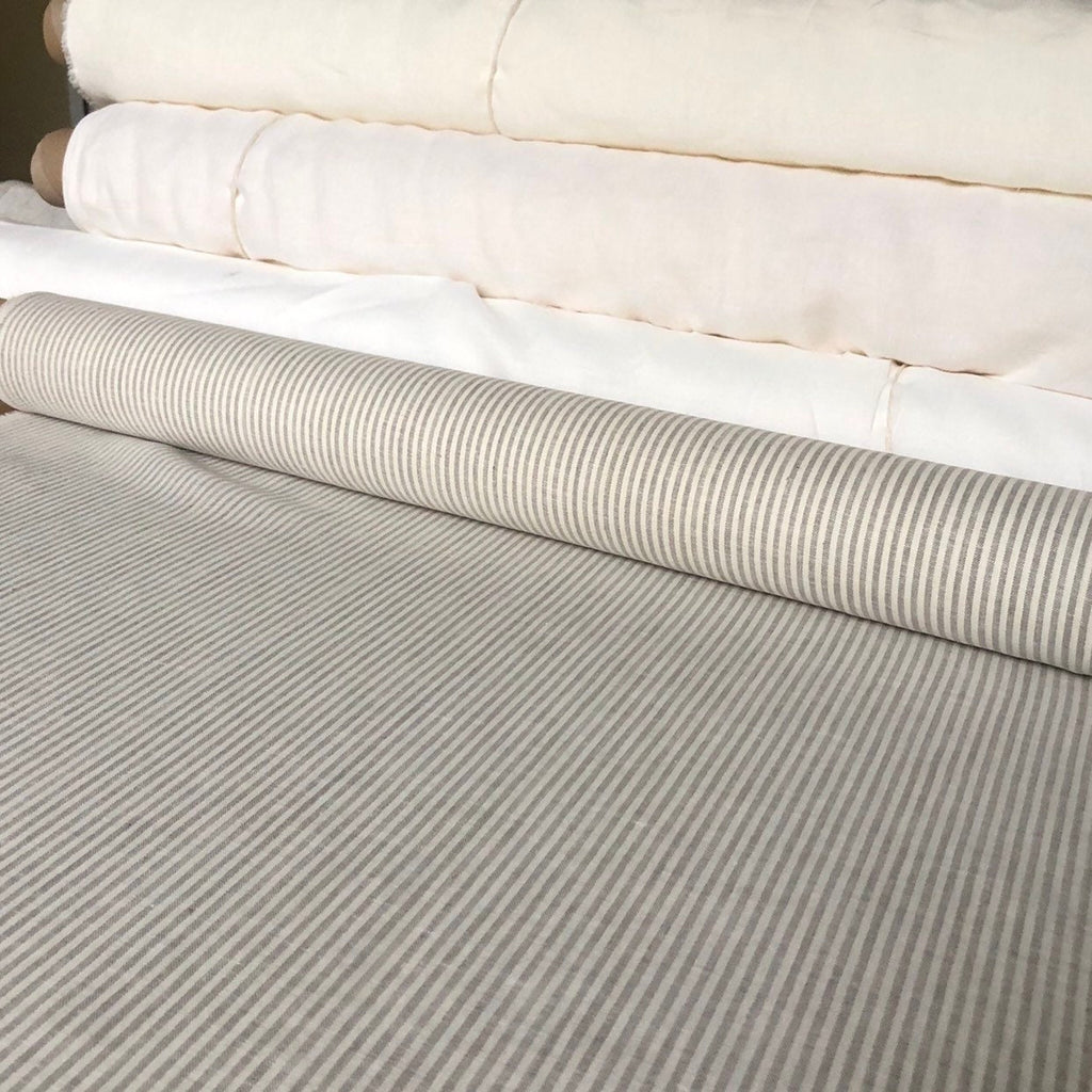 Striped Linen Fabric: Natural Bedding, Sewing Material - 56" Wide