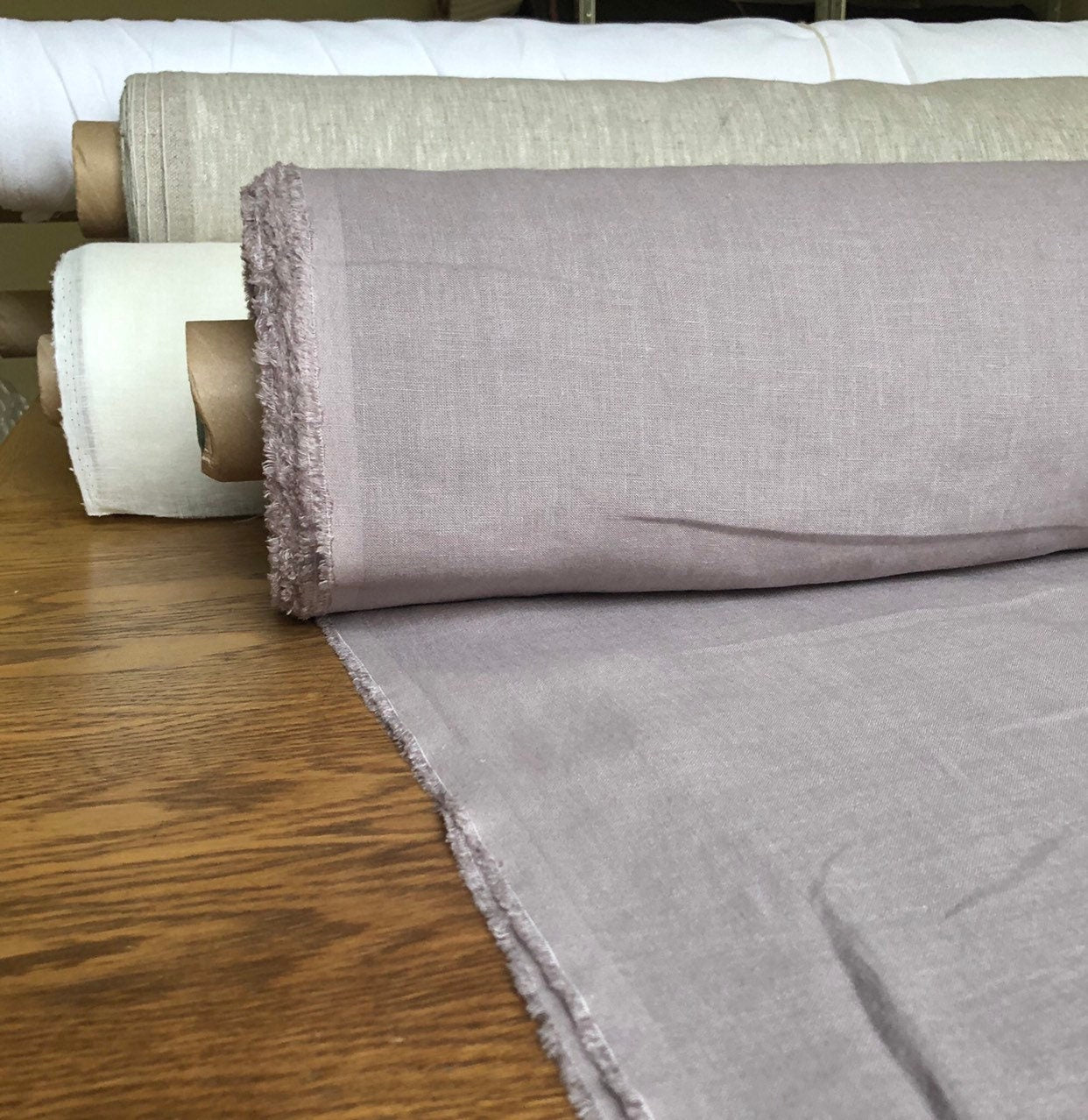 Extra Wide Mystic Lilac Linen Fabric: Softened Bedding Linen (250cm Width)