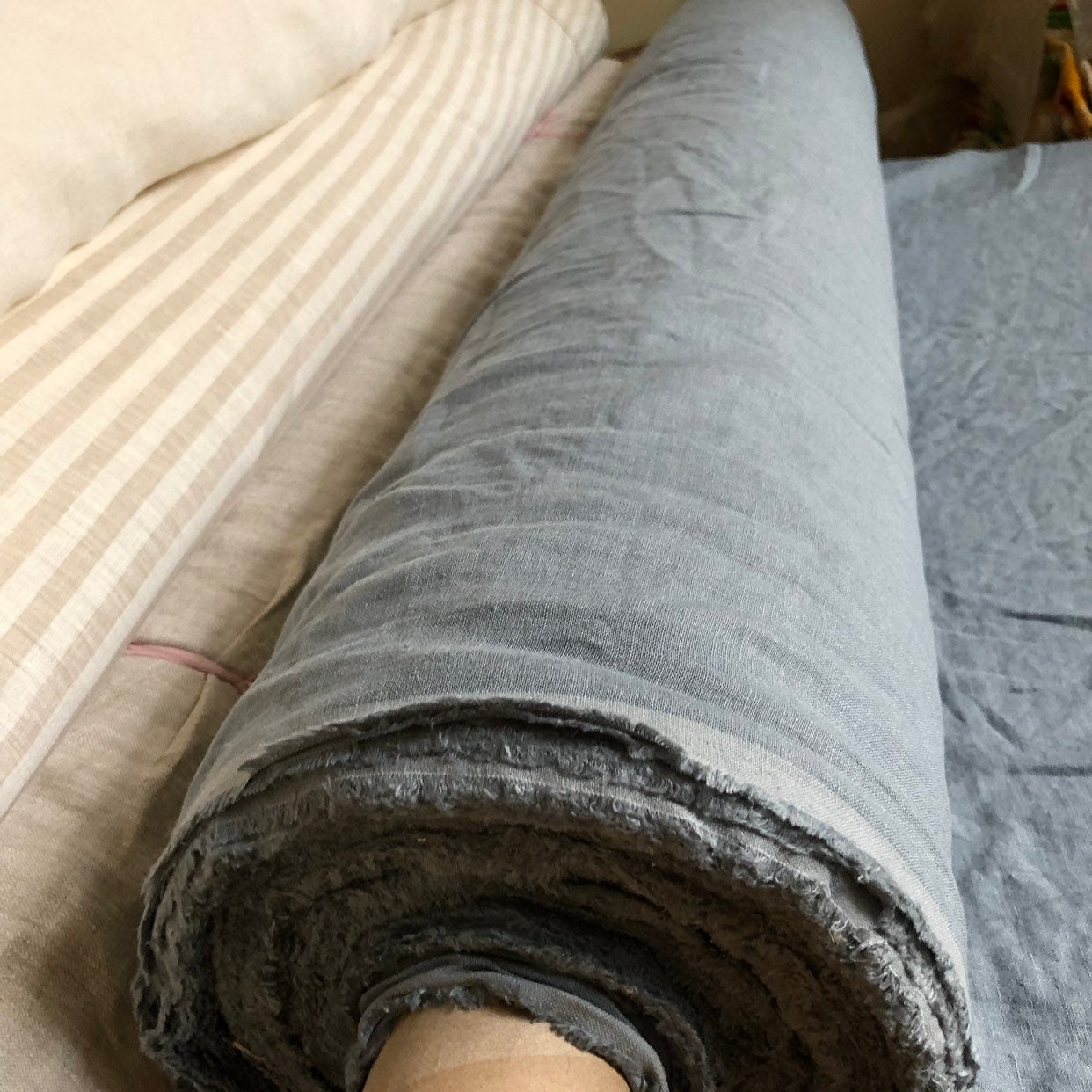 Extra Wide Sea Foam Linen Fabric: 250cm Wide, Bedding & Sewing