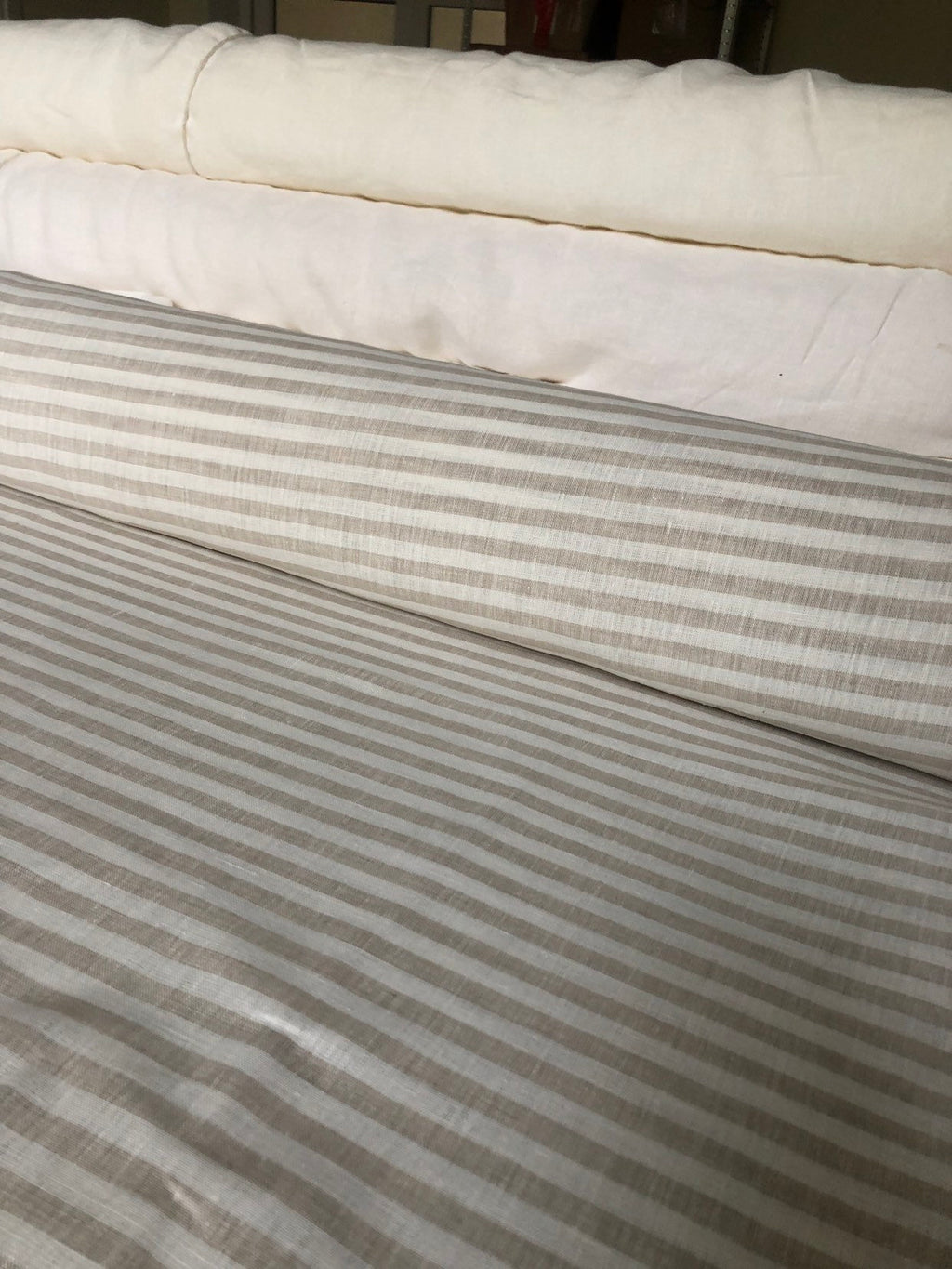 Striped Linen Fabric: Extra Wide Beige Linen, 260cm Width