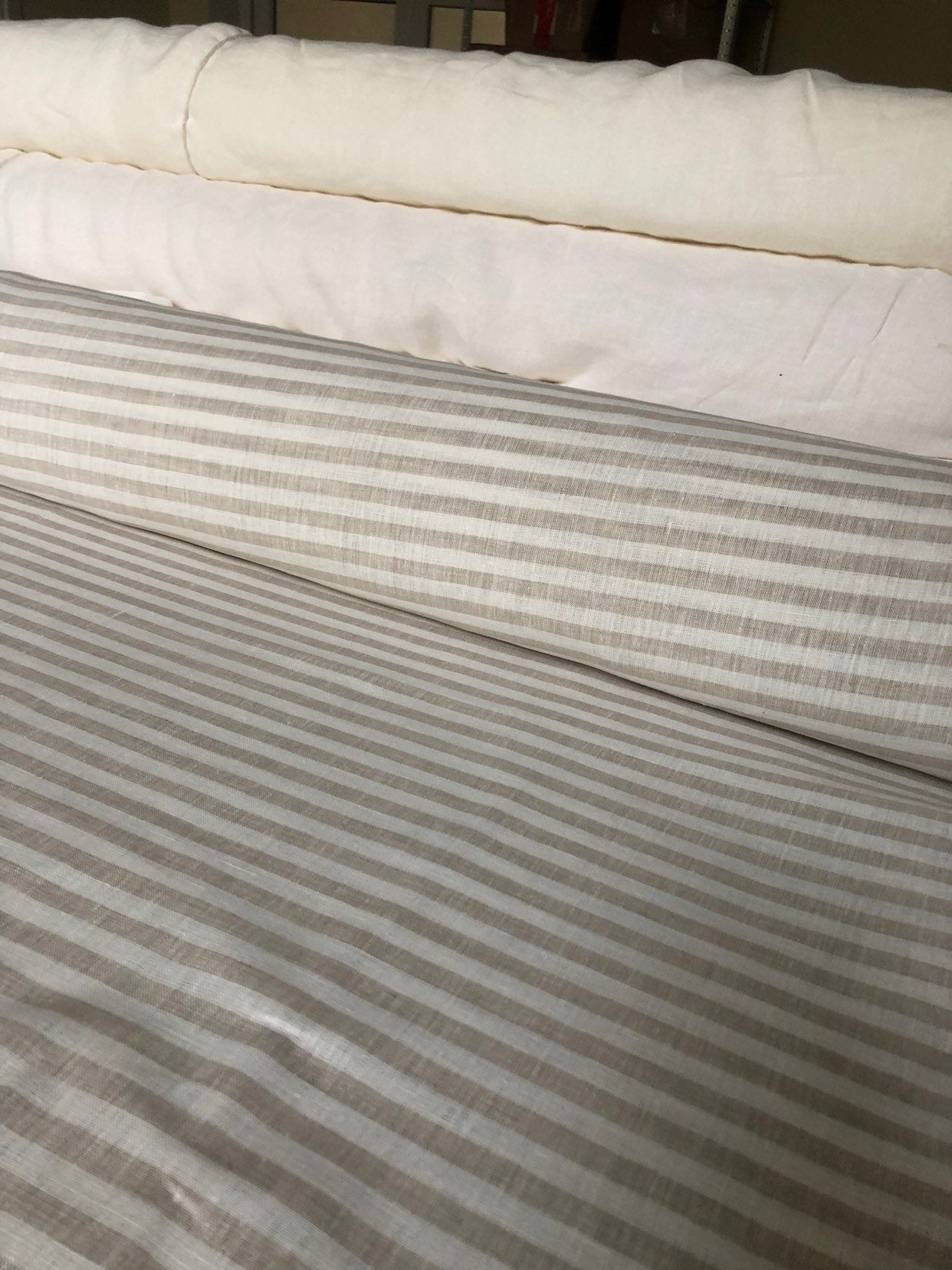 Striped Linen Fabric: Extra Wide Beige Linen, 260cm Width