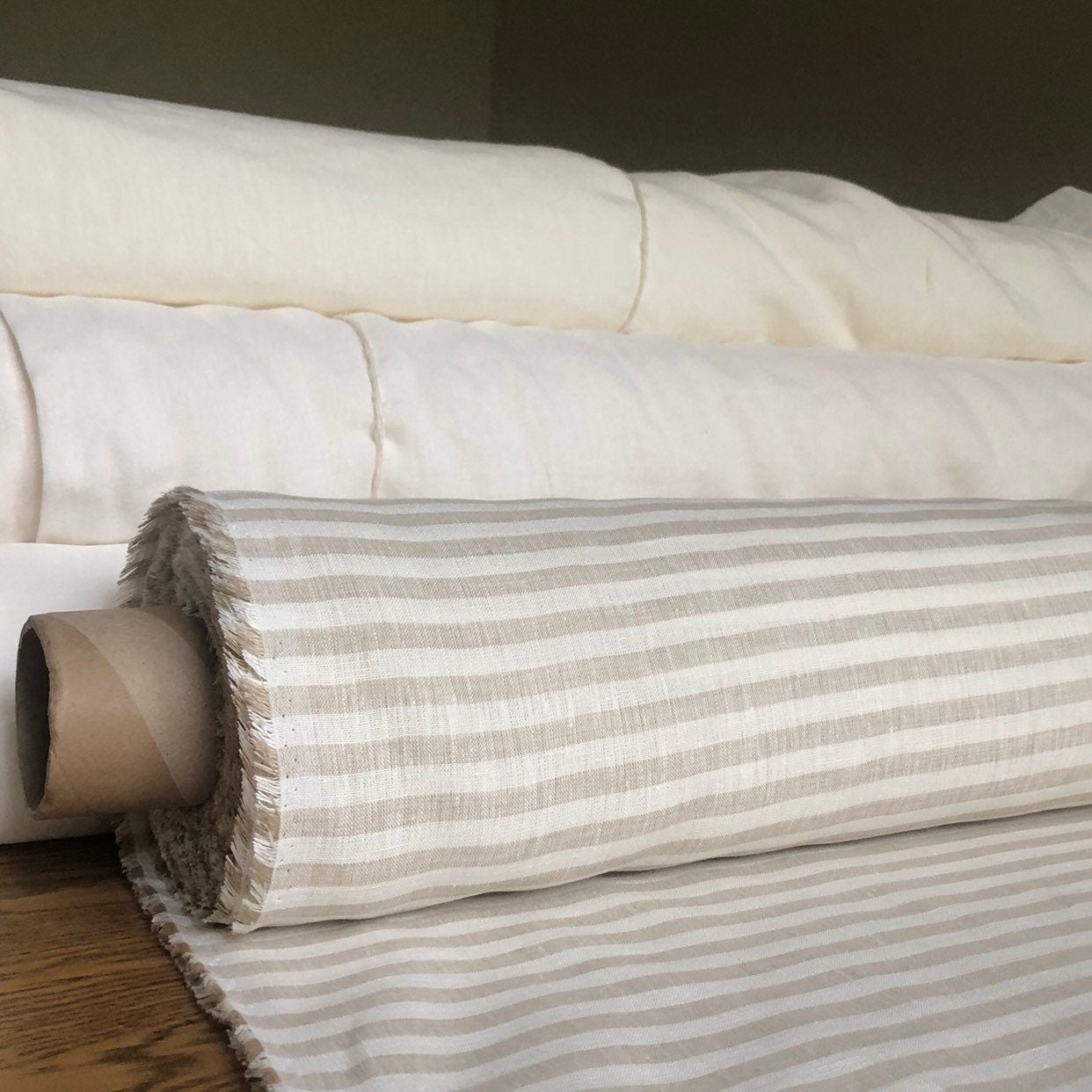 Striped Linen Fabric: Extra Wide Beige Linen, 260cm Width