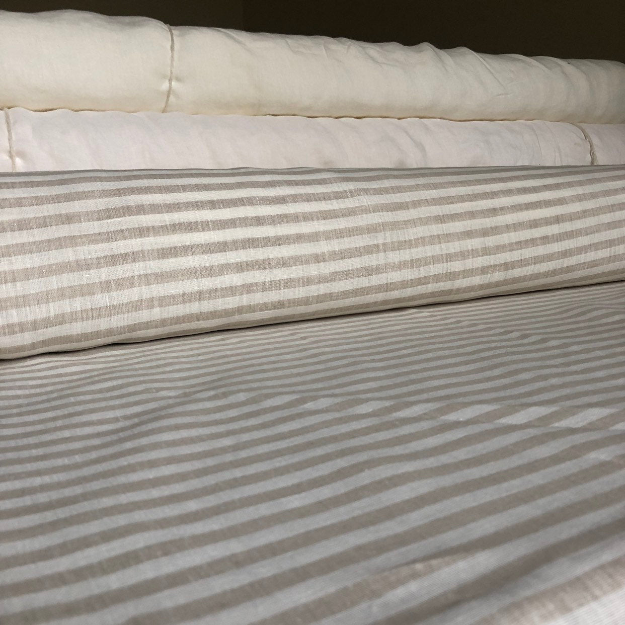 Striped Linen Fabric: Extra Wide Beige Linen, 260cm Width