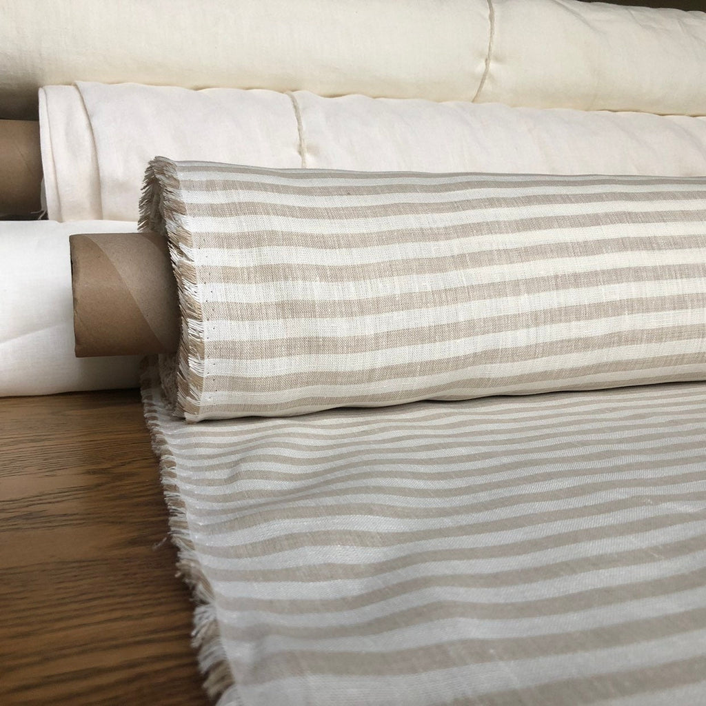 Striped Linen Fabric: Extra Wide Beige Linen, 260cm Width
