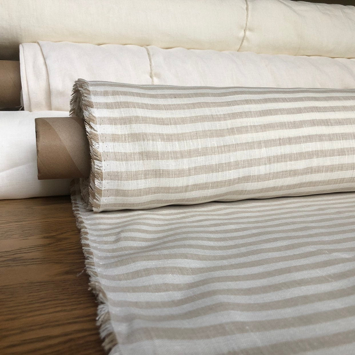Striped Linen Fabric: Extra Wide Beige Linen, 260cm Width