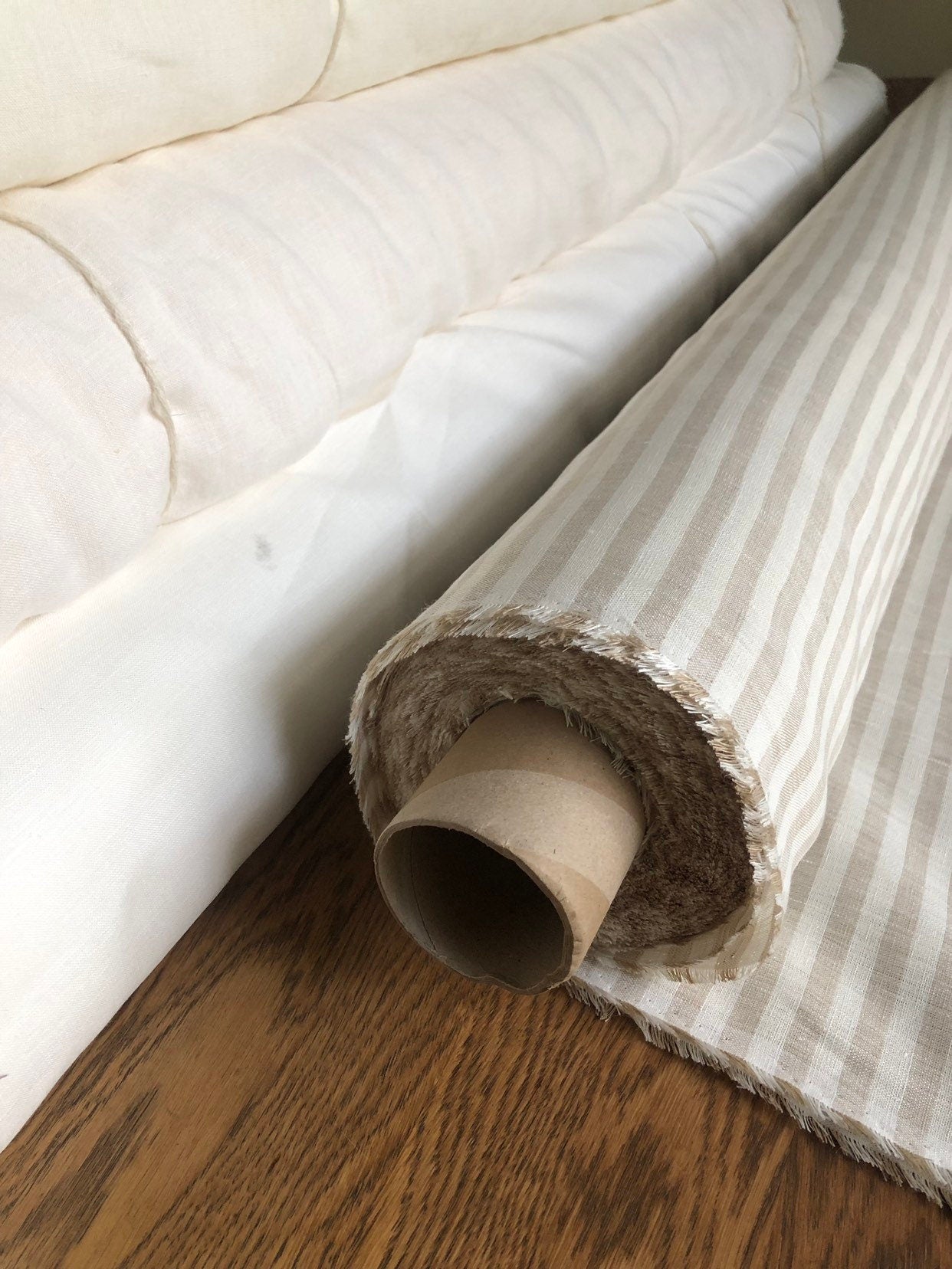 Striped Linen Fabric: Extra Wide Beige Linen, 260cm Width