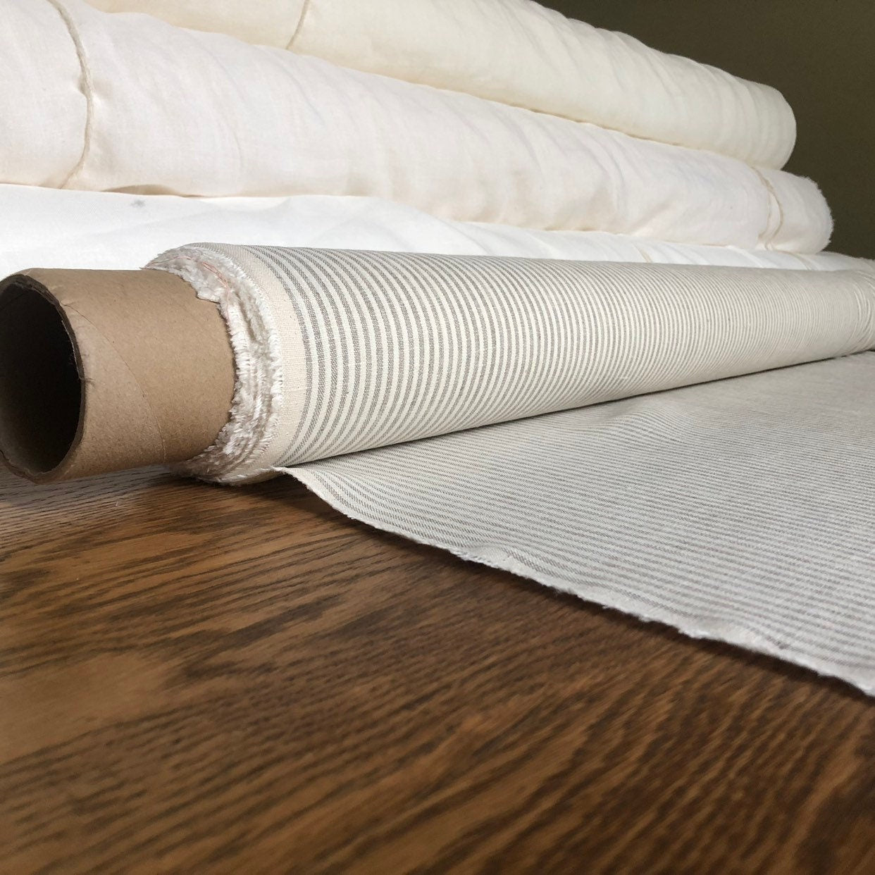Striped Linen Fabric: Natural Bedding, Sewing Material - 56" Wide