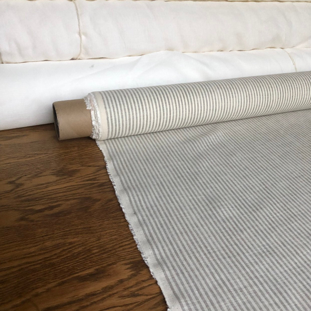 Striped Linen Fabric: Natural Bedding, Sewing Material - 56" Wide