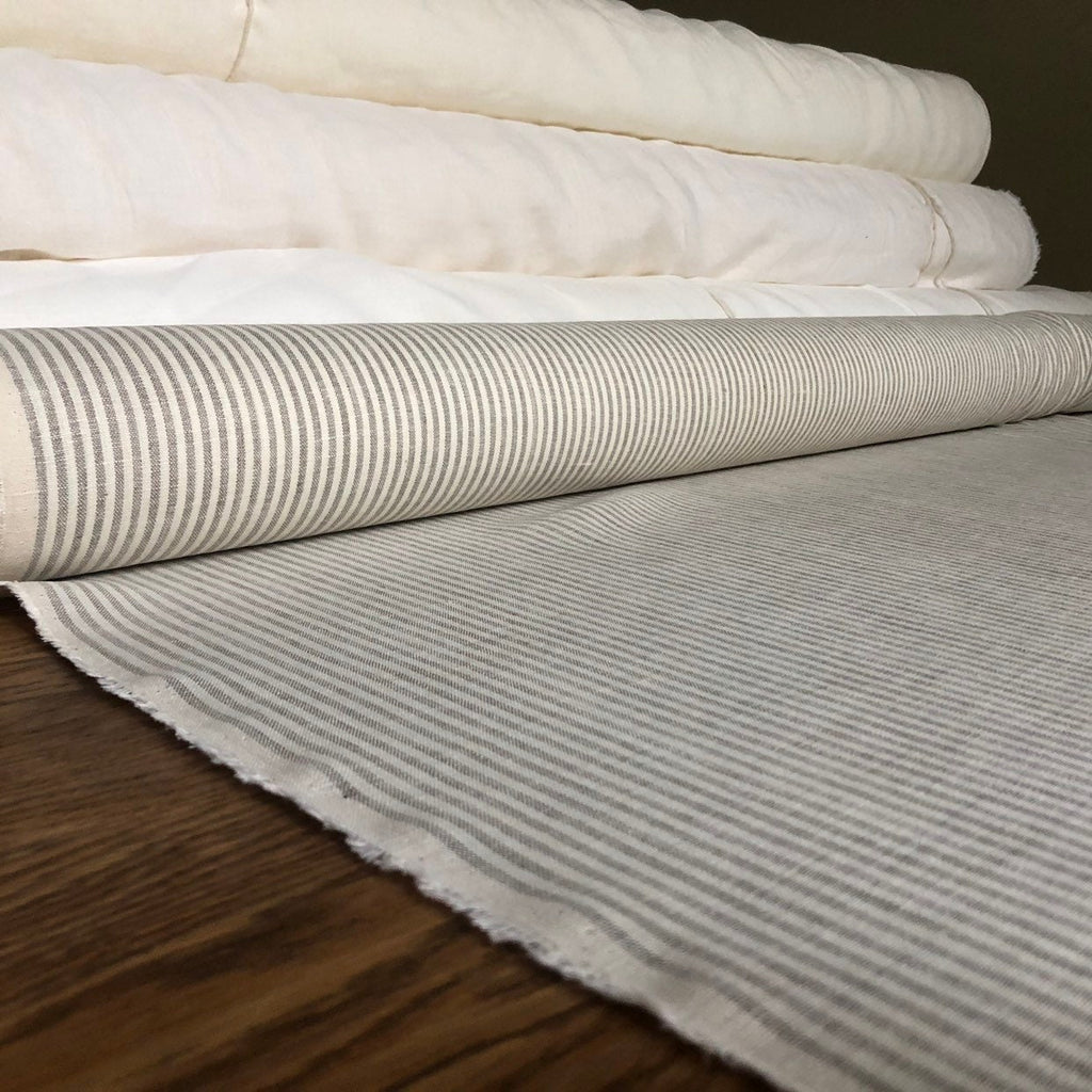 Striped Linen Fabric: Natural Bedding, Sewing Material - 56" Wide