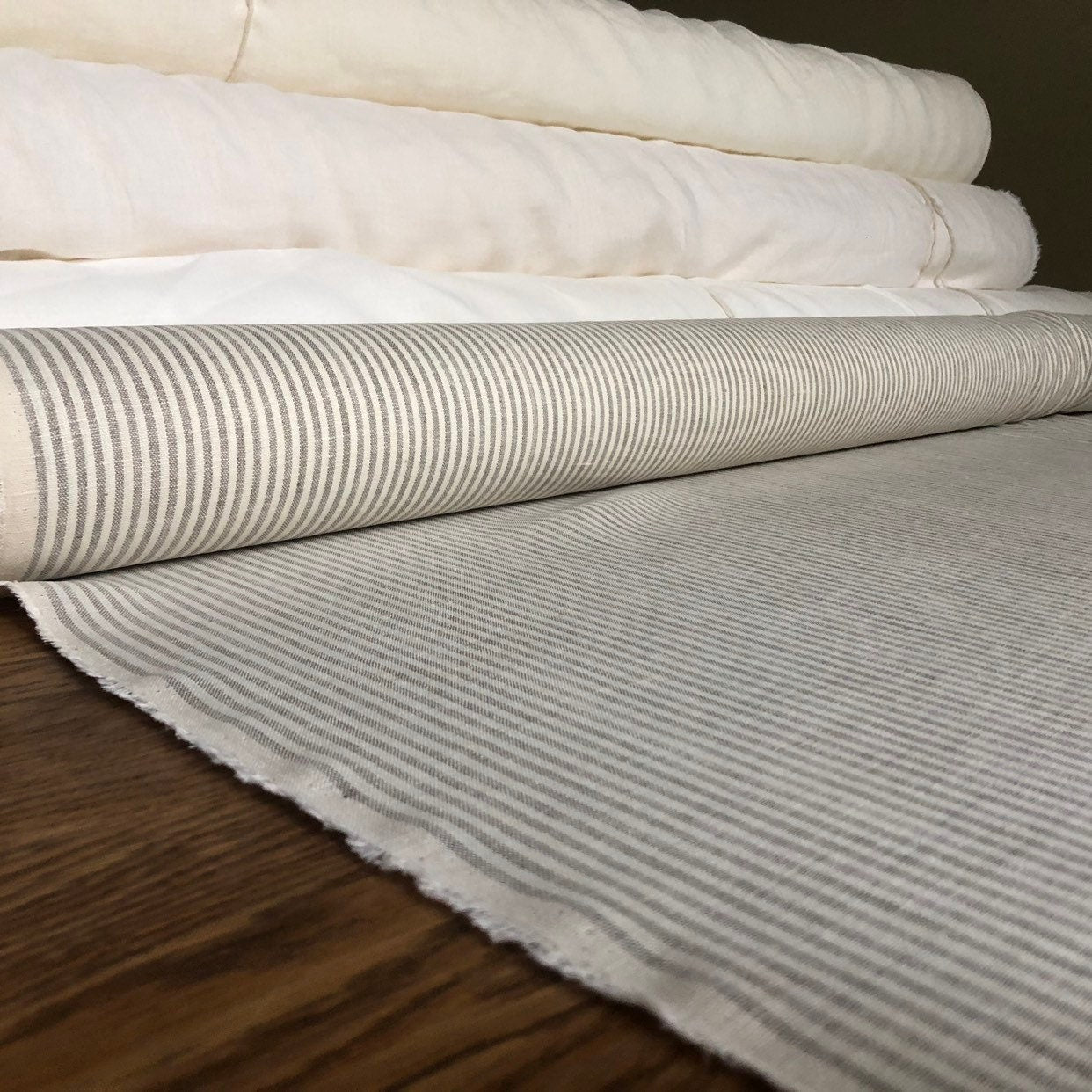 Striped Linen Fabric: Natural Bedding, Sewing Material - 56" Wide