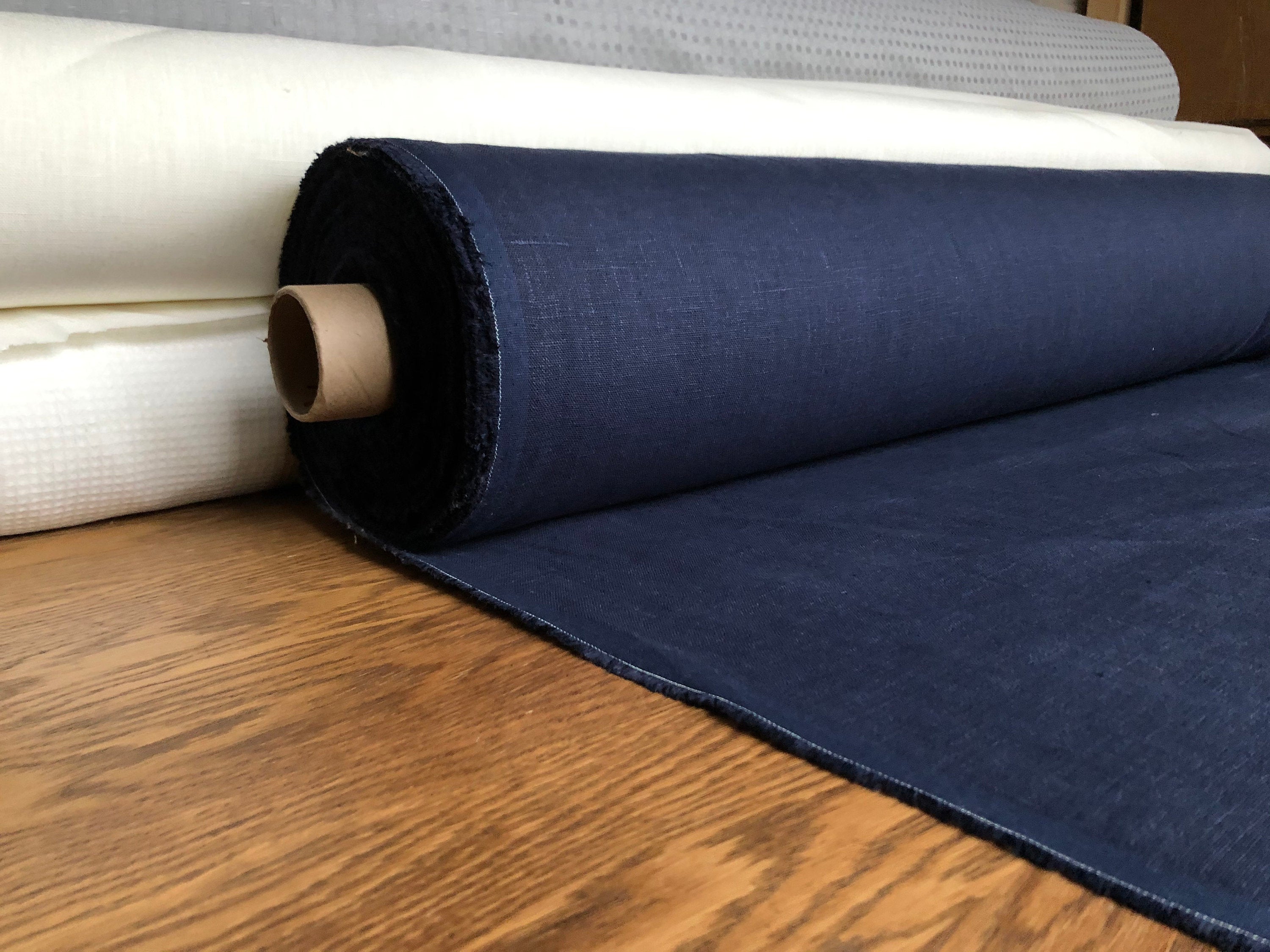 Dark Night Linen Fabric: 100% Natural, 145cm Wide, 260g