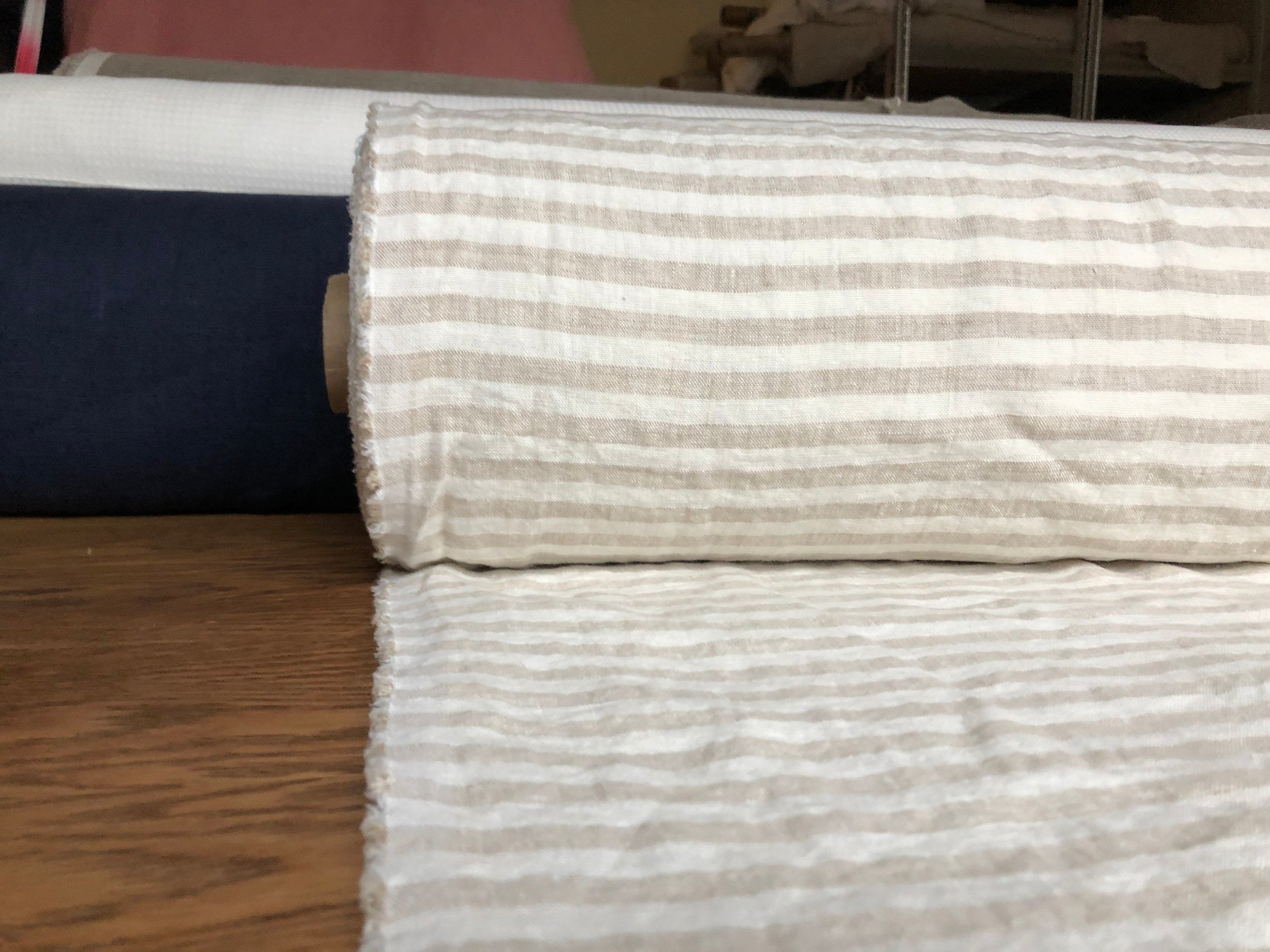 Striped Linen Fabric: Extra Wide Soft Linen, Beige, 250cm Width