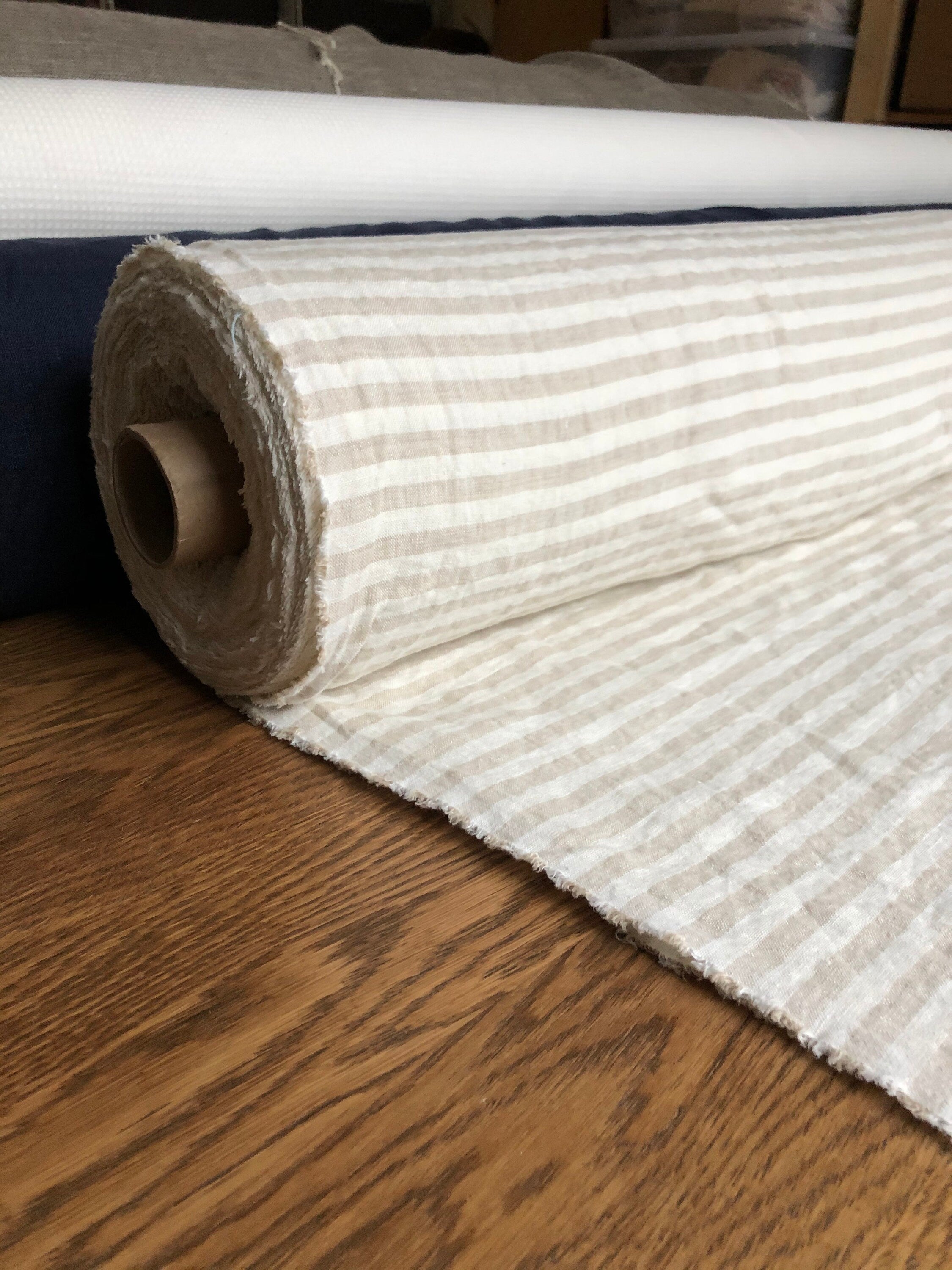 Striped Linen Fabric: Extra Wide Soft Linen, Beige, 250cm Width