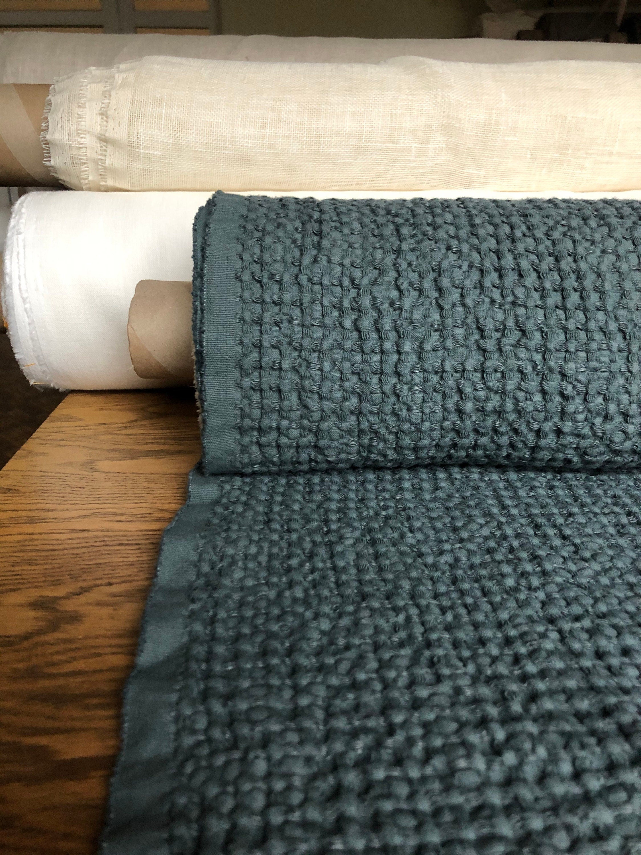 Extra Wide Waffle Linen Cotton Fabric: Green BGO137 (94 Inches)