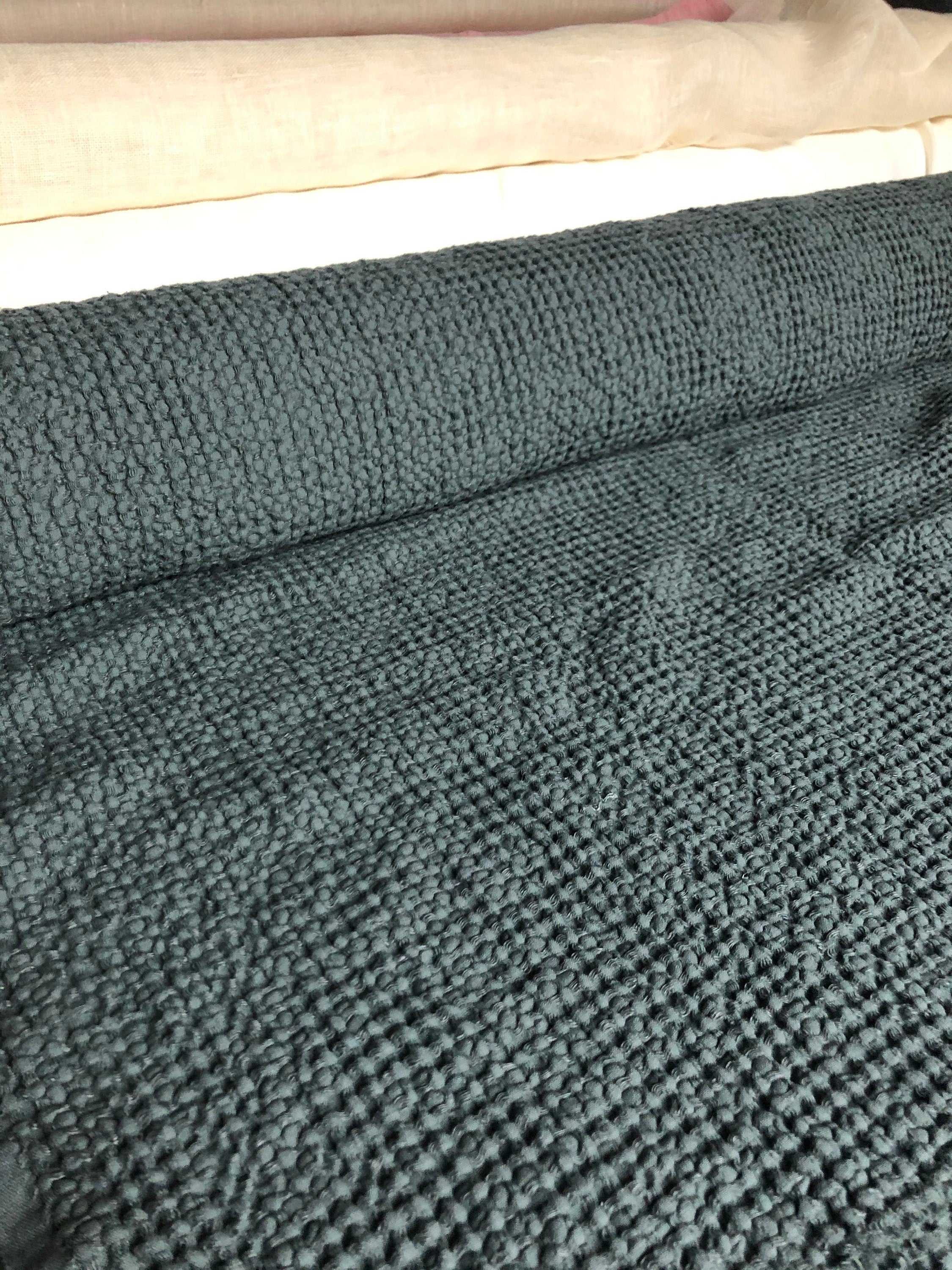 Extra Wide Waffle Linen Cotton Fabric: Green BGO137 (94 Inches)