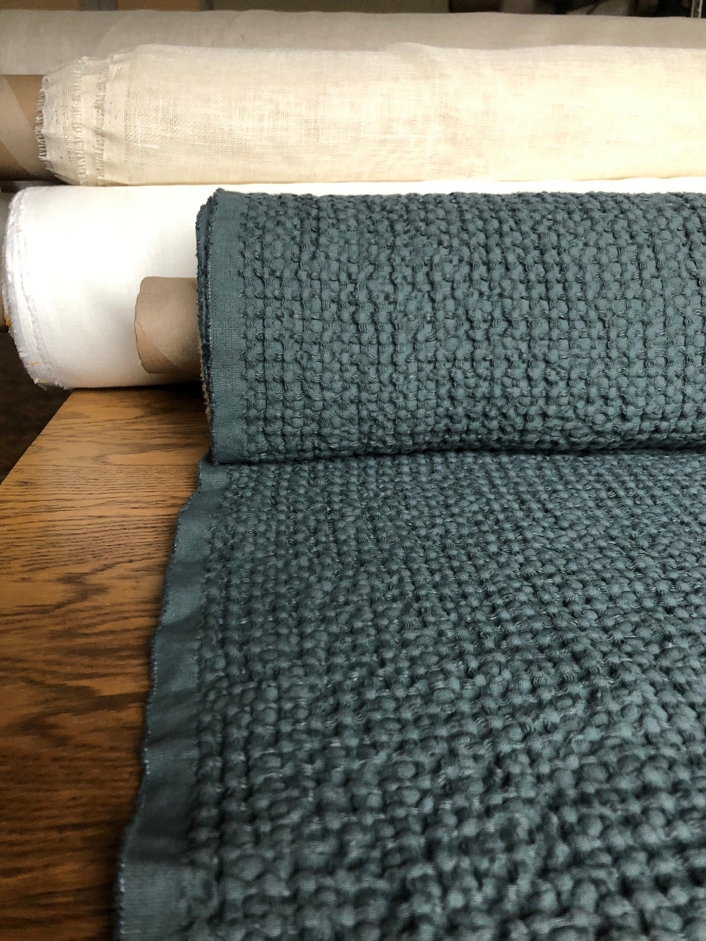 Extra Wide Waffle Linen Cotton Fabric: Green BGO137 (94 Inches)
