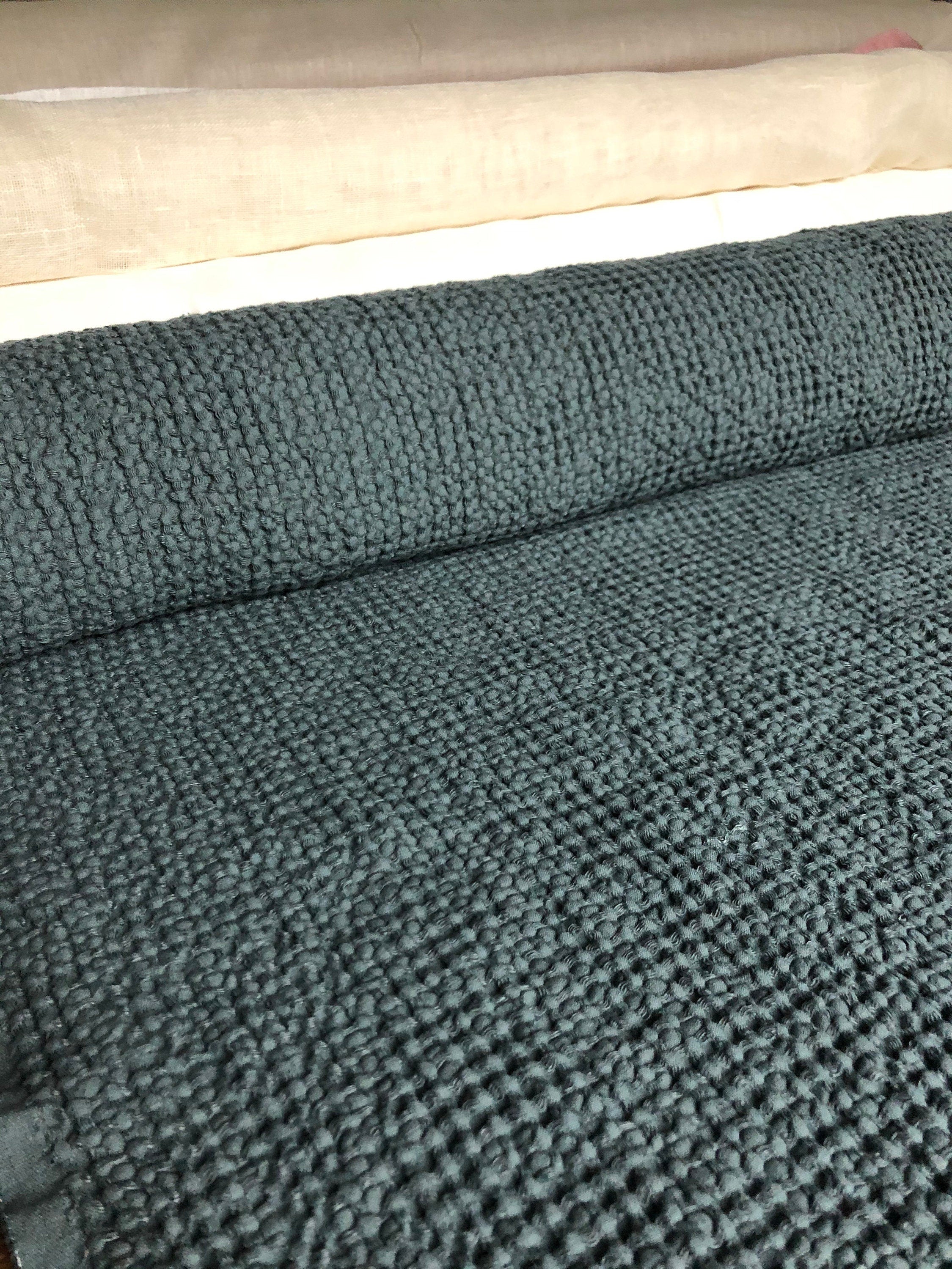 Extra Wide Waffle Linen Cotton Fabric: Green BGO137 (94 Inches)