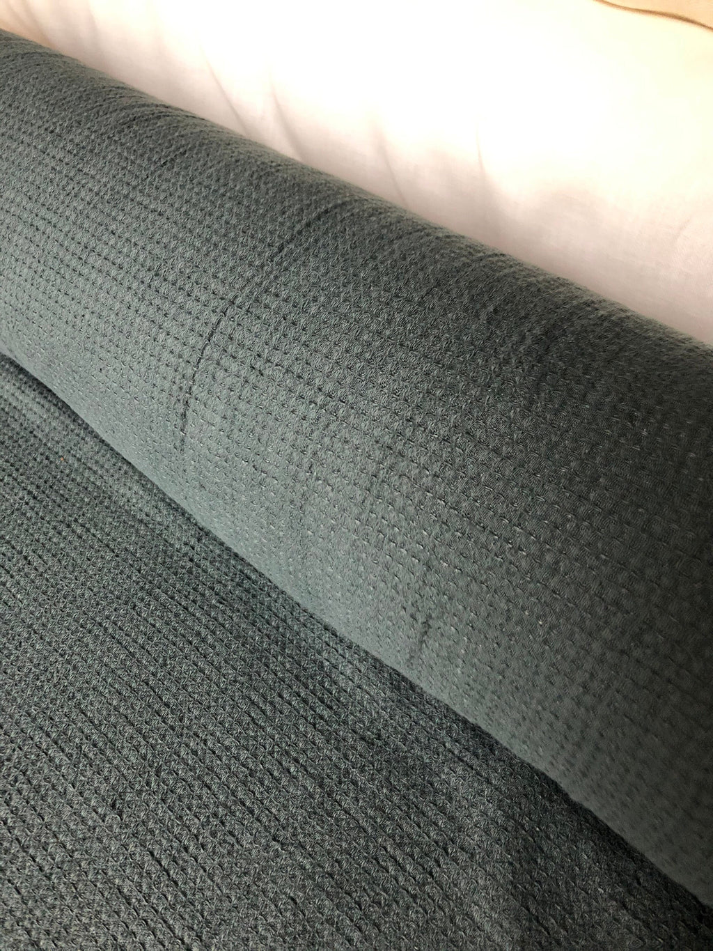 Waffle Linen Cotton Fabric: 949green, 140cm Wide, Softened