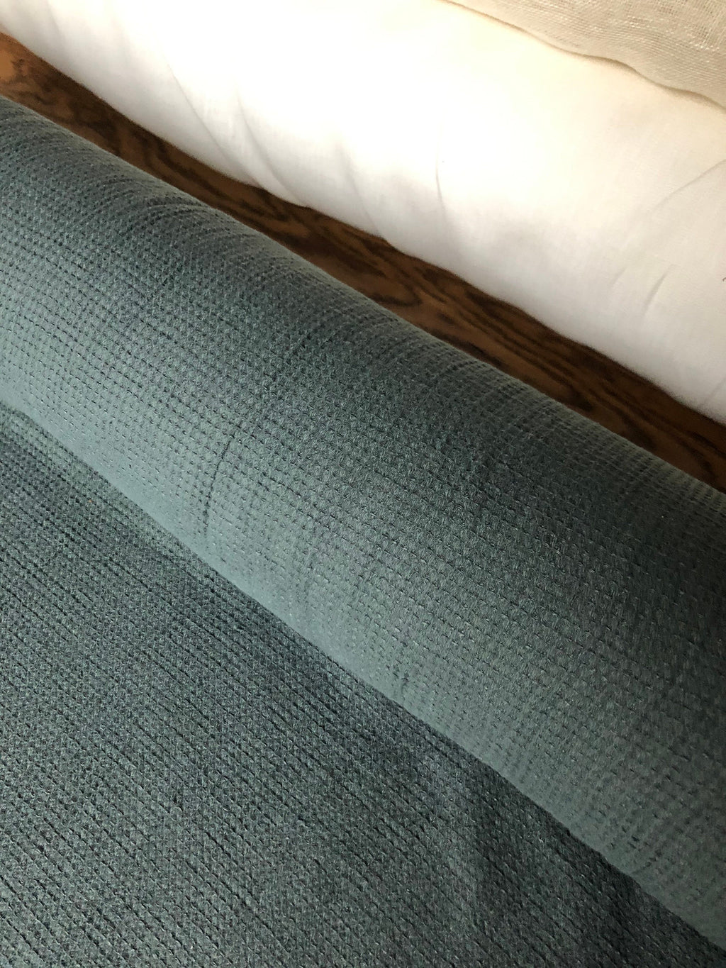 Waffle Linen Cotton Fabric: 949green, 140cm Wide, Softened
