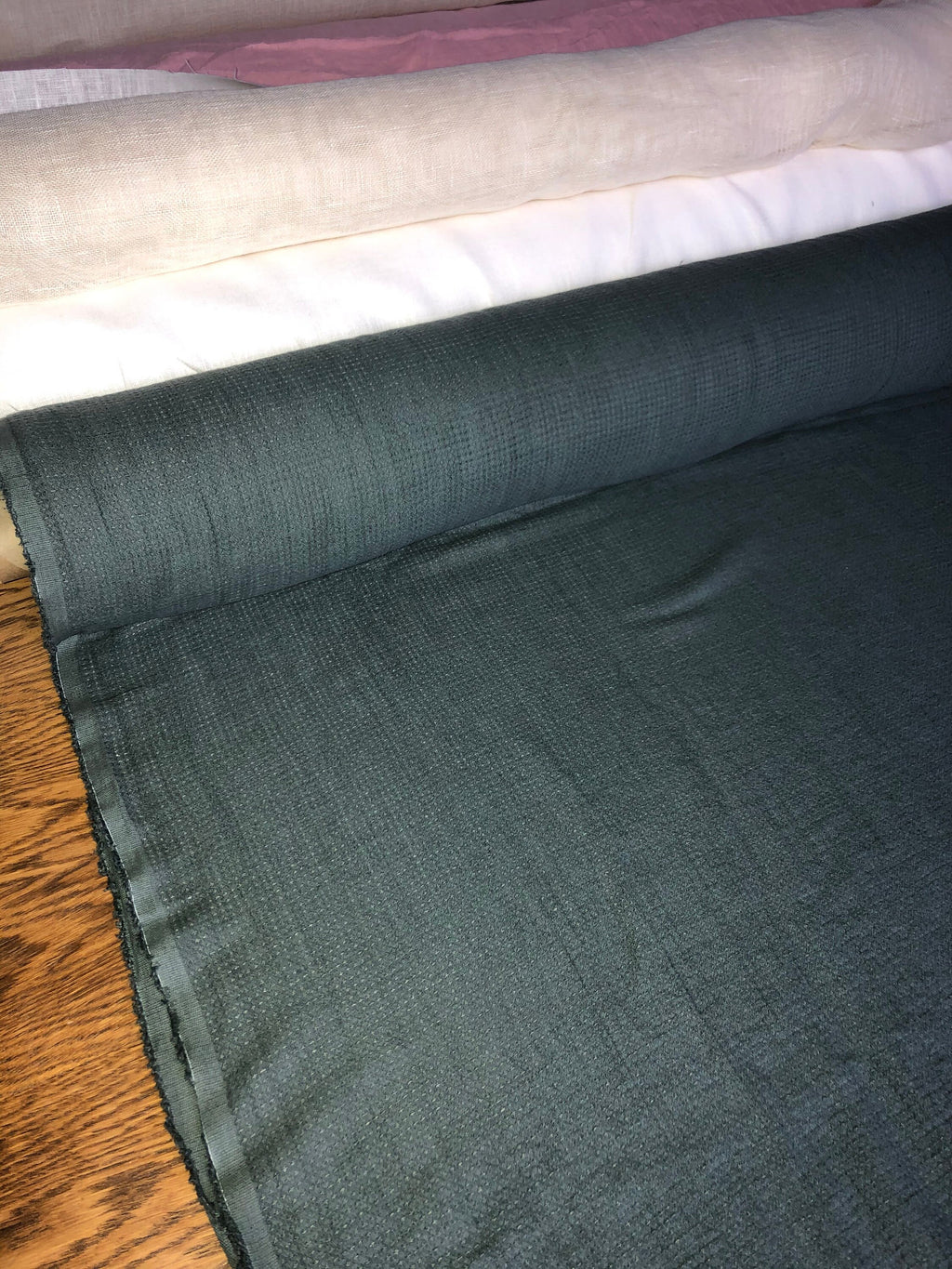 Waffle Linen Cotton Fabric: 949green, 140cm Wide, Softened