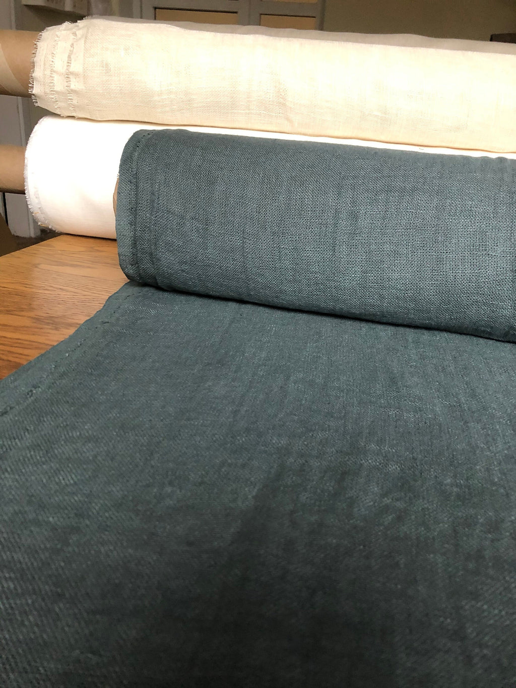 Green Linen Fabric: 100% Natural, 200g, 150cm Wide, For Sewing & Bedding