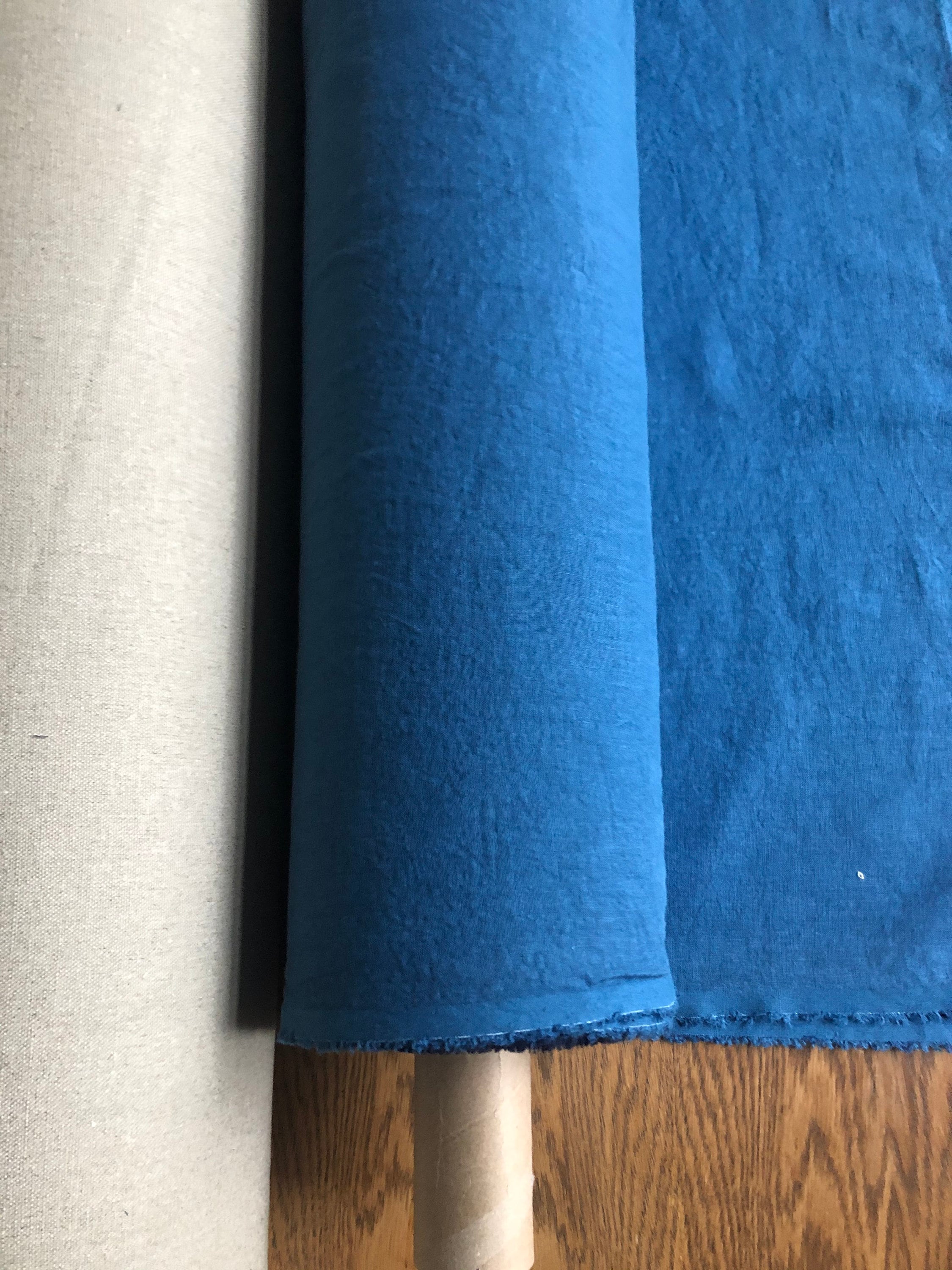 Blue Marine Linen Fabric: 100% French Flax, Softened (145cm Width)