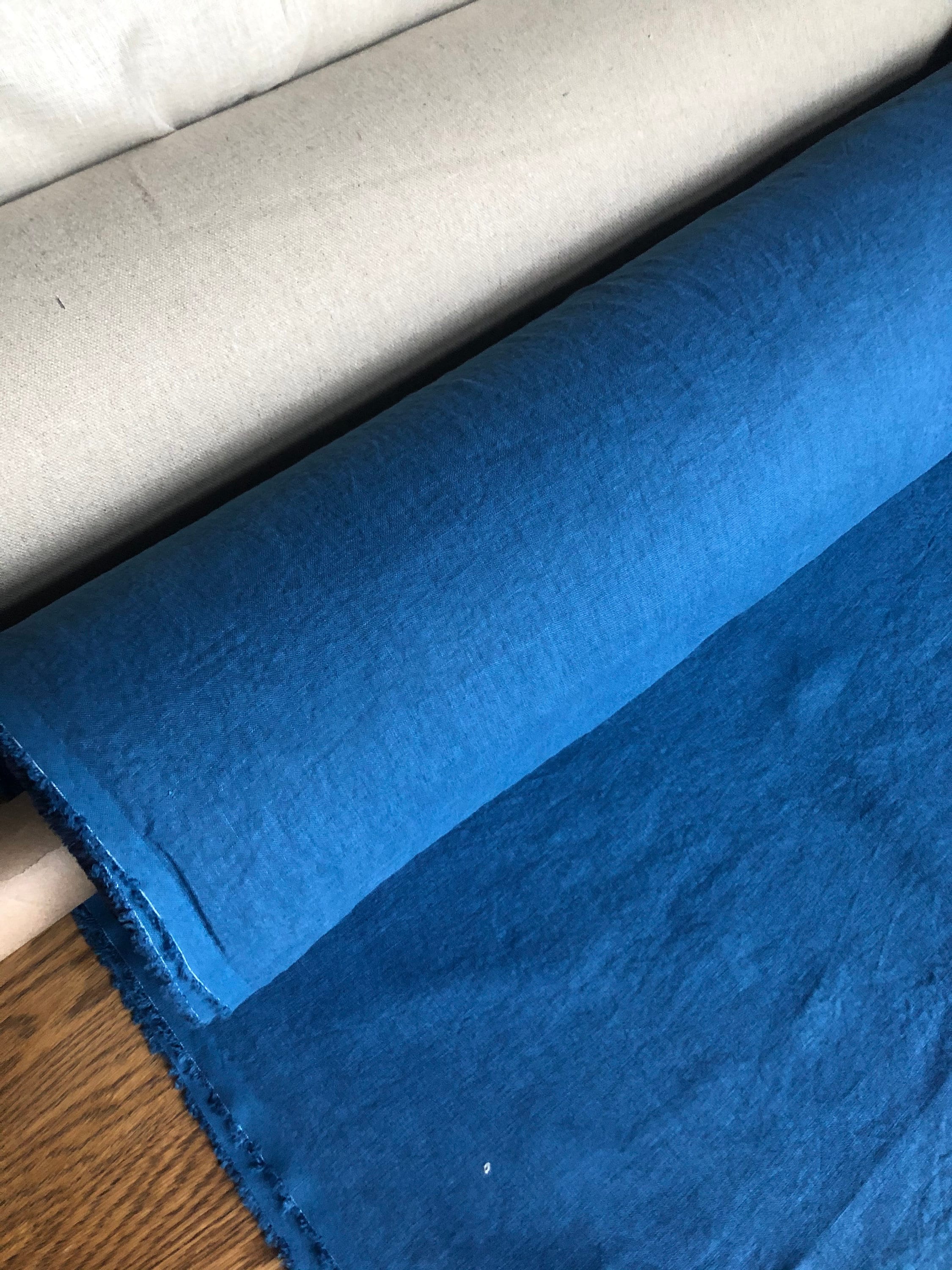 Blue Marine Linen Fabric: 100% French Flax, Softened (145cm Width)
