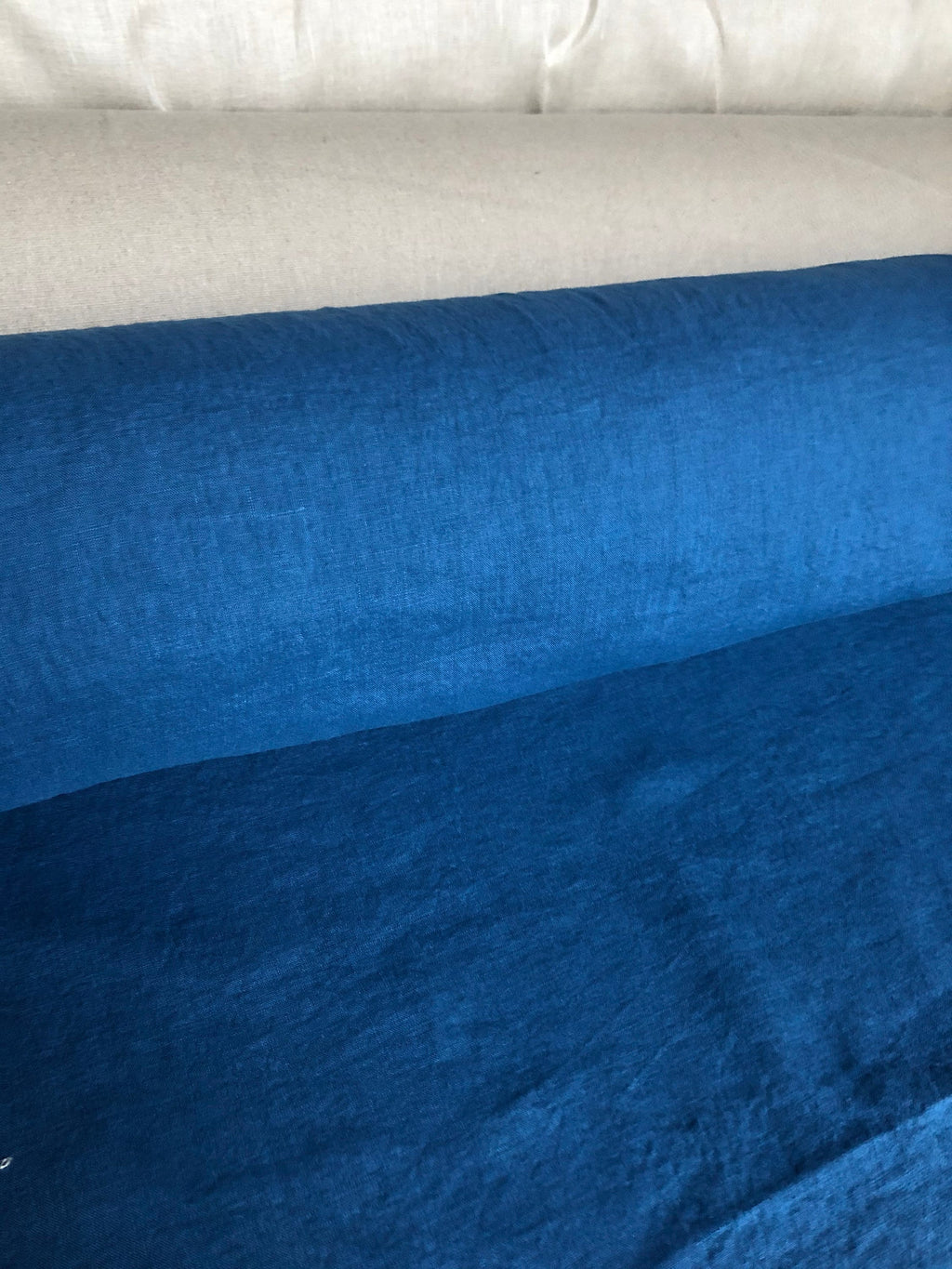 Blue Marine Linen Fabric: 100% French Flax, Softened (145cm Width)