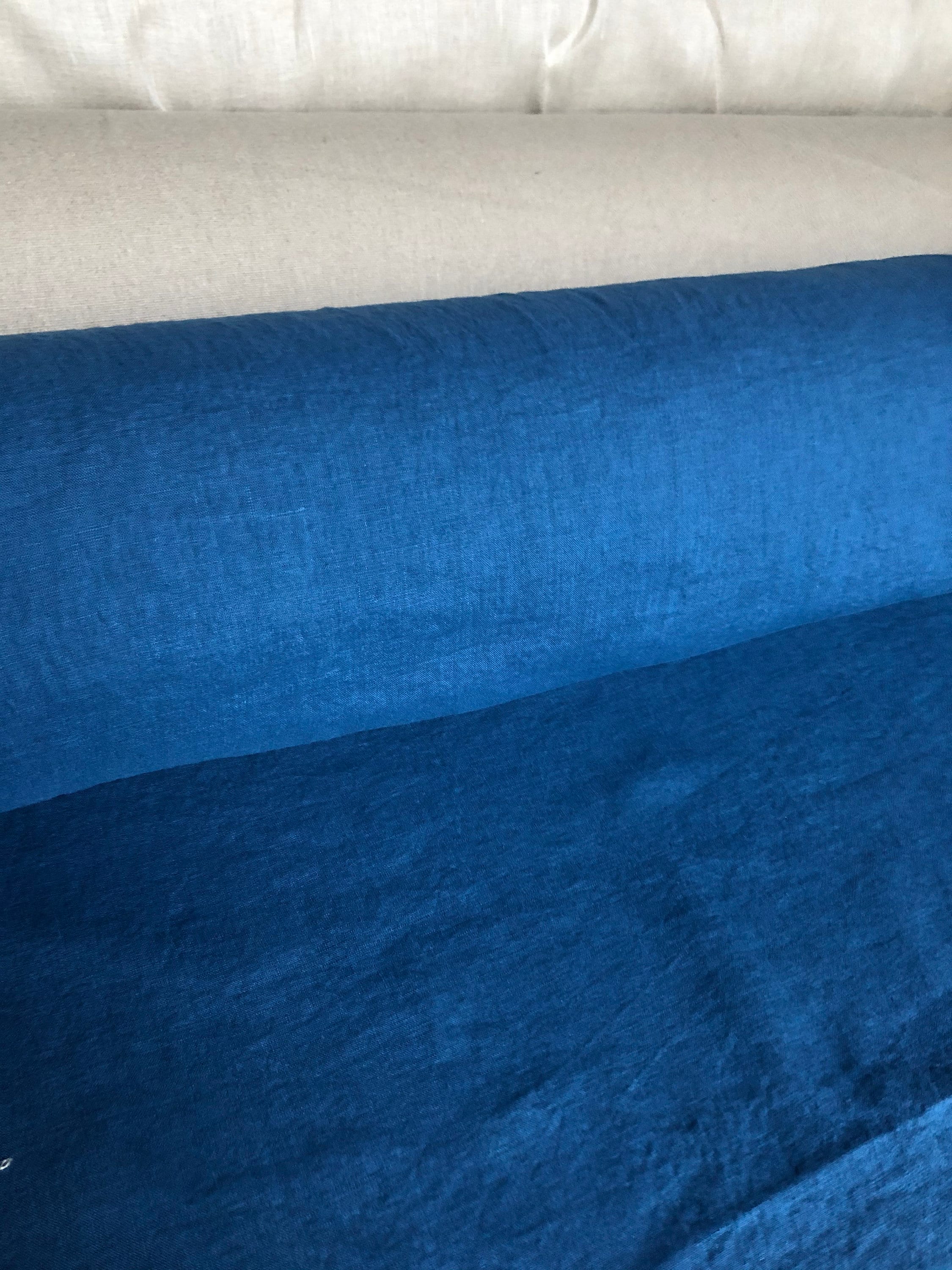 Blue Marine Linen Fabric: 100% French Flax, Softened (145cm Width)