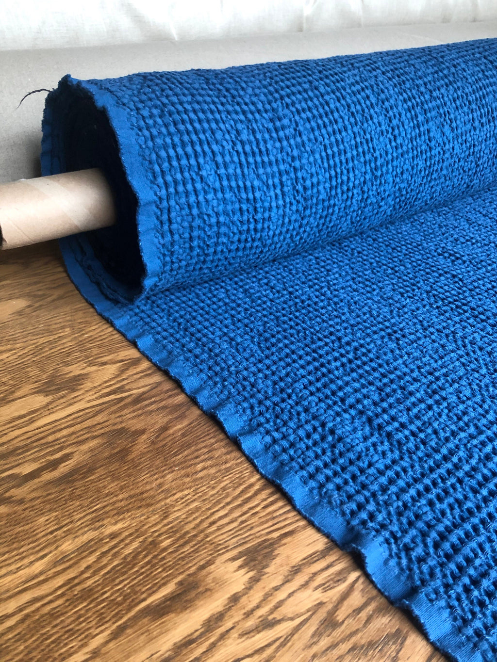 Wide Waffle Linen Cotton Fabric: Marine Blue BGO137, 94" Wide