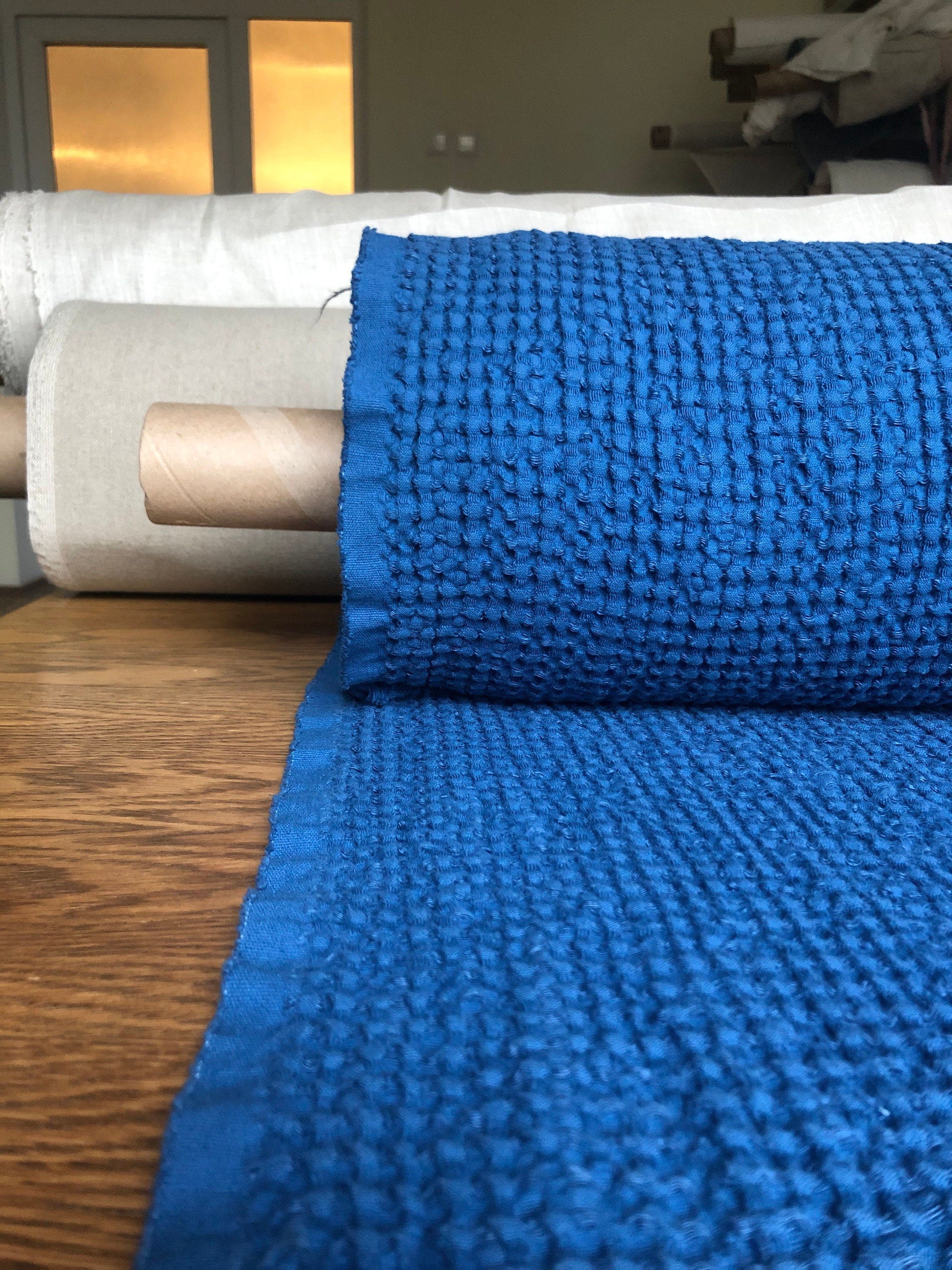 Wide Waffle Linen Cotton Fabric: Marine Blue BGO137, 94" Wide