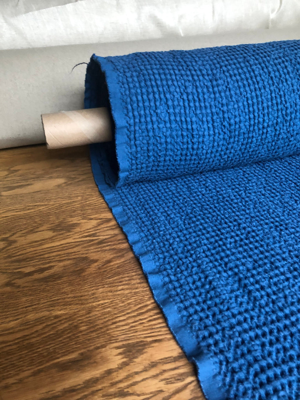 Wide Waffle Linen Cotton Fabric: Marine Blue BGO137, 94" Wide