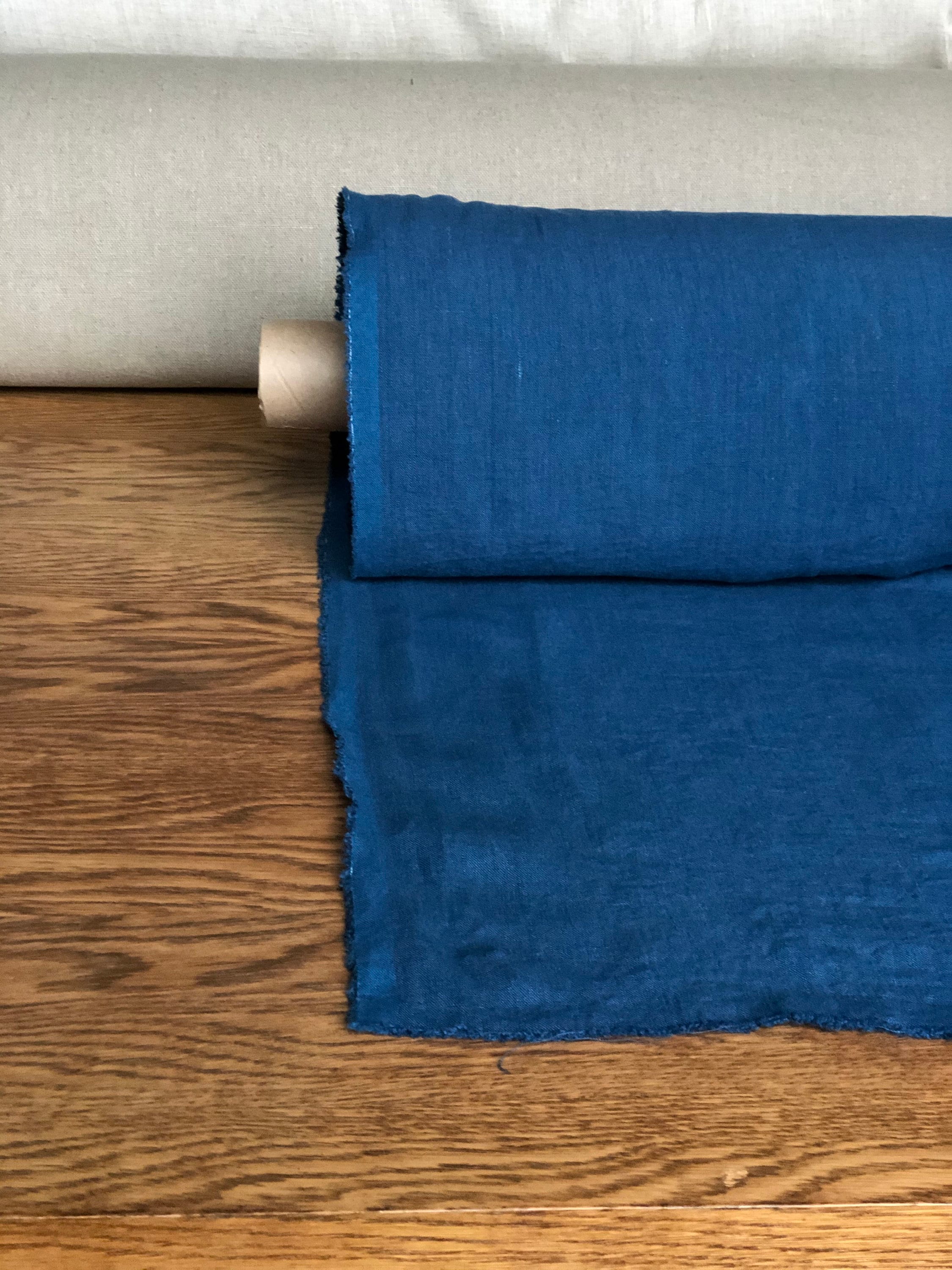 Extra Wide Blue Marine Linen Fabric: Softened Bedding & Sewing (250cm)