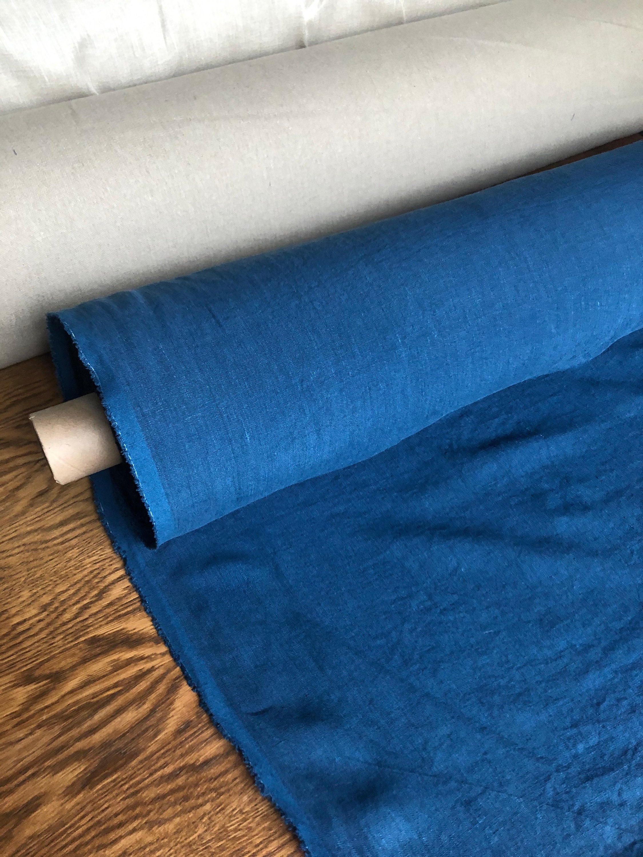 Extra Wide Blue Marine Linen Fabric: Softened Bedding & Sewing (250cm)