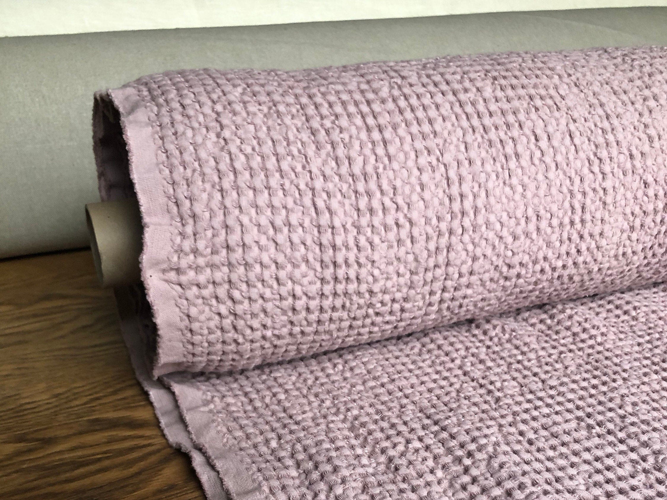 94" EXTRA WIDE fabric, Waffle natural Linen/Cotton fabric BGO137 Dusty Lavender, 235g/240cm fabric by the metre bath towel spa towel (7-213)