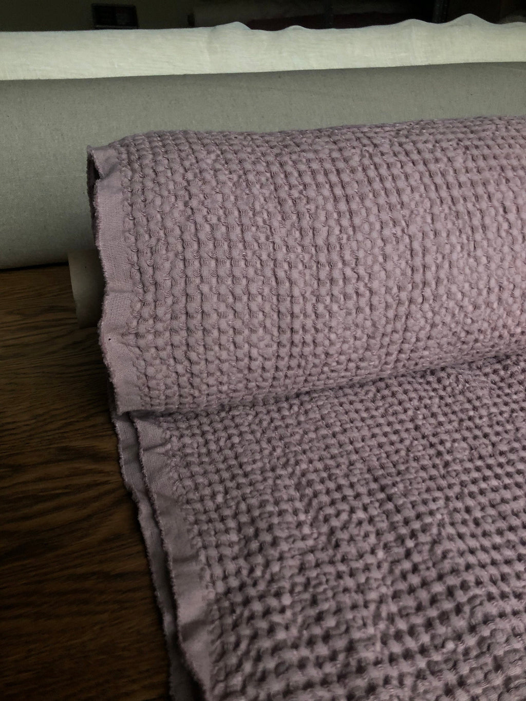 Extra Wide Waffle Linen Cotton Fabric: Dusty Lavender BGO137