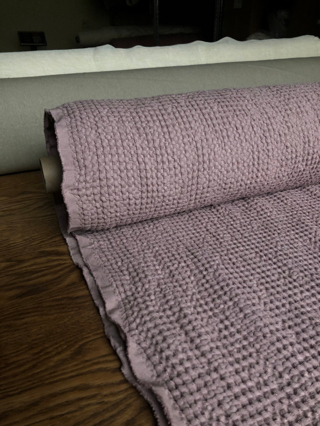 Extra Wide Waffle Linen Cotton Fabric: Dusty Lavender BGO137
