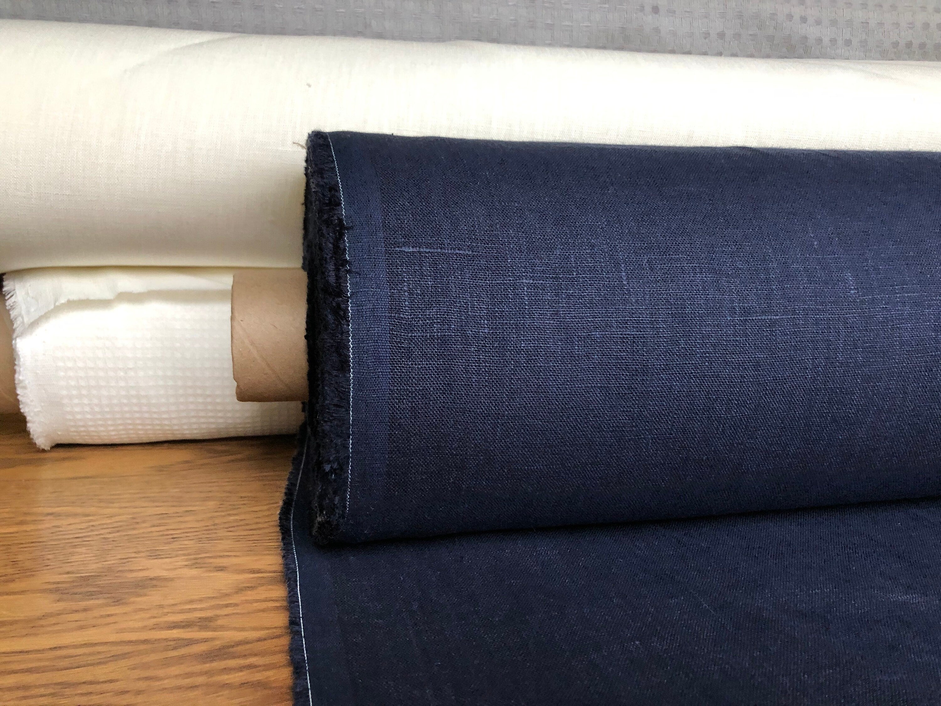 Dark Night Linen Fabric: 100% Natural, 145cm Wide, 260g