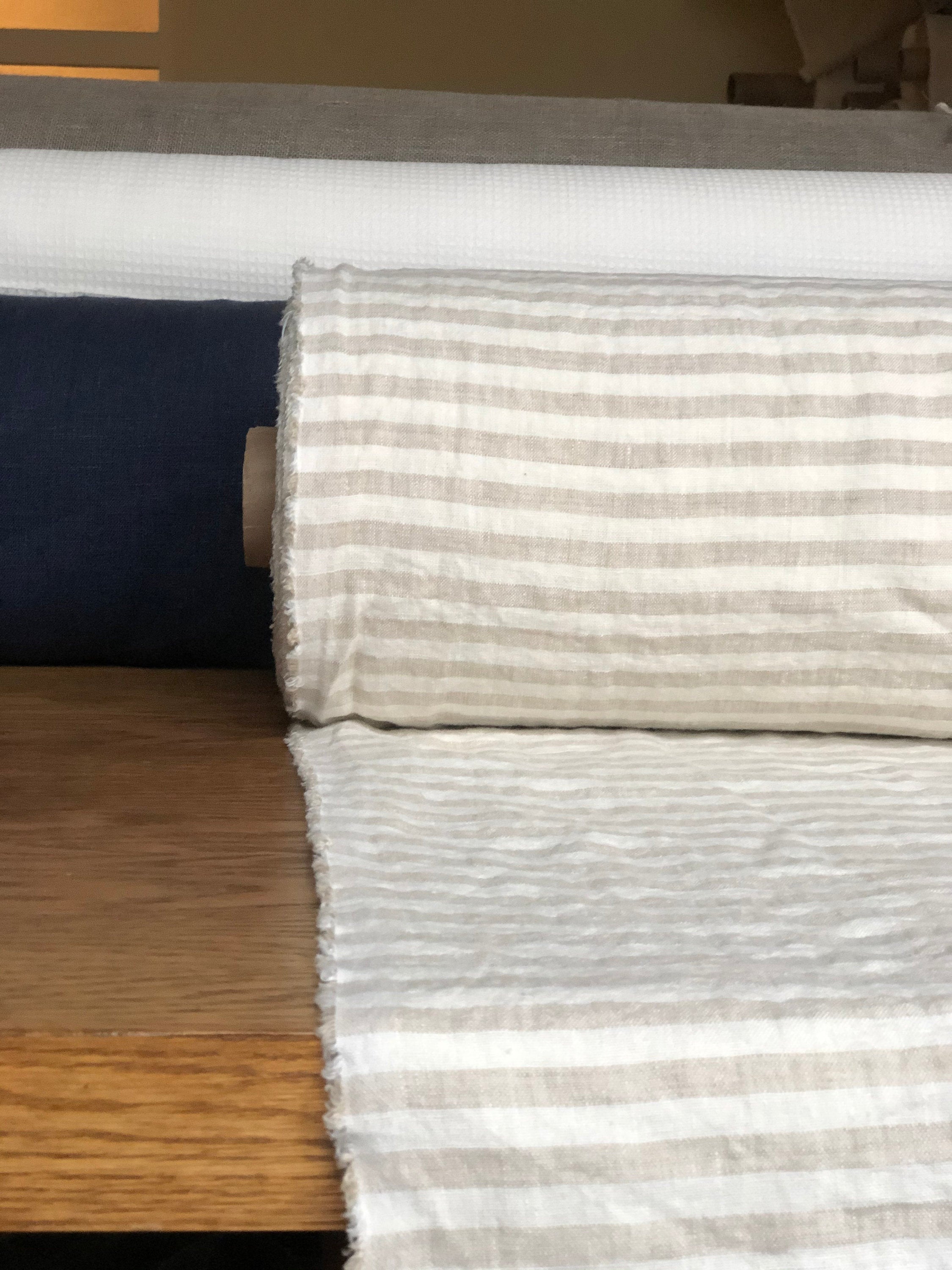 Striped Linen Fabric: Extra Wide Soft Linen, Beige, 250cm Width