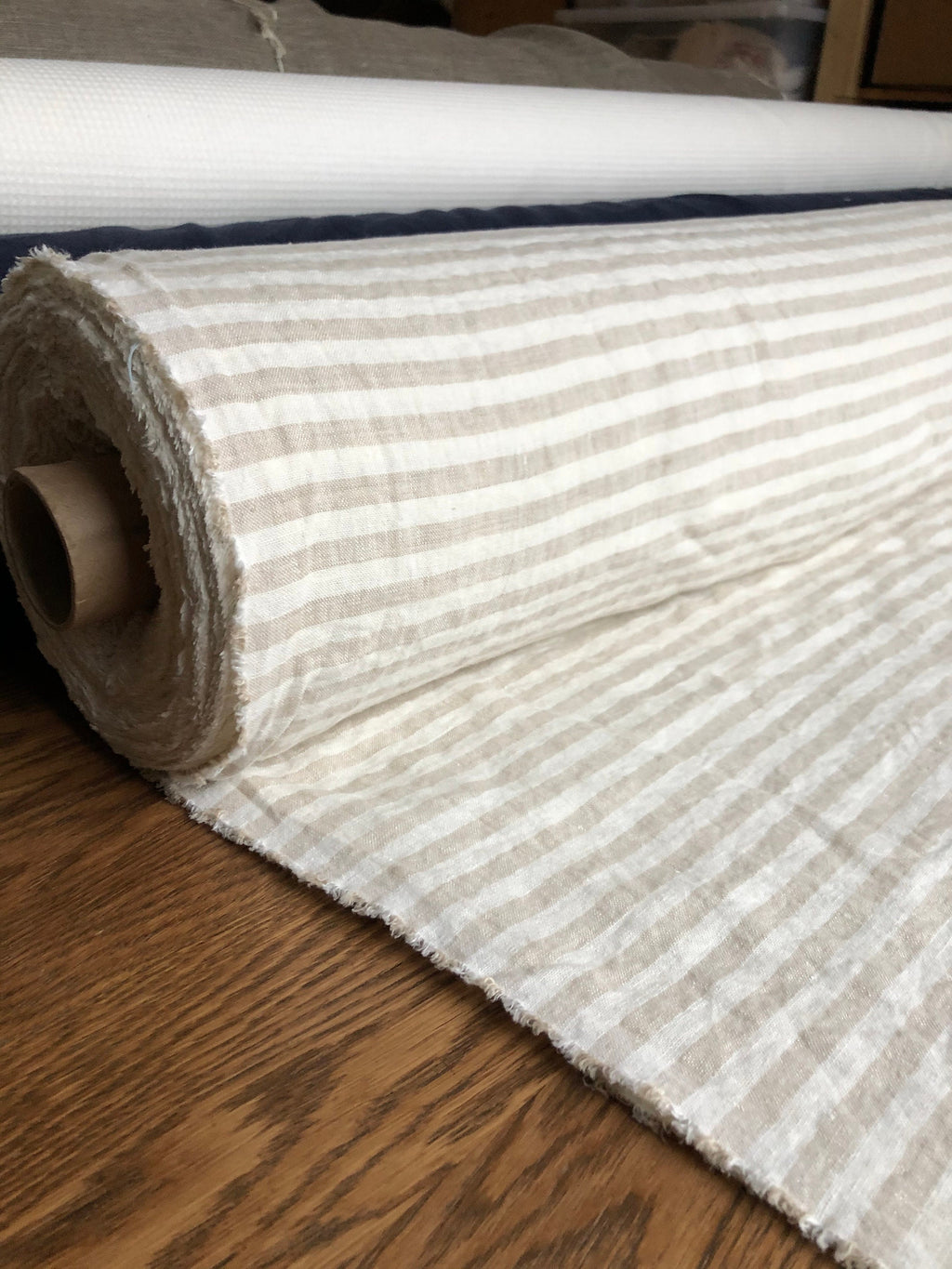 Striped Linen Fabric: Extra Wide Soft Linen, Beige, 250cm Width
