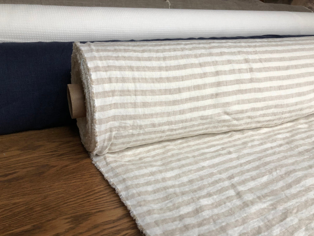 Striped Linen Fabric: Extra Wide Soft Linen, Beige, 250cm Width