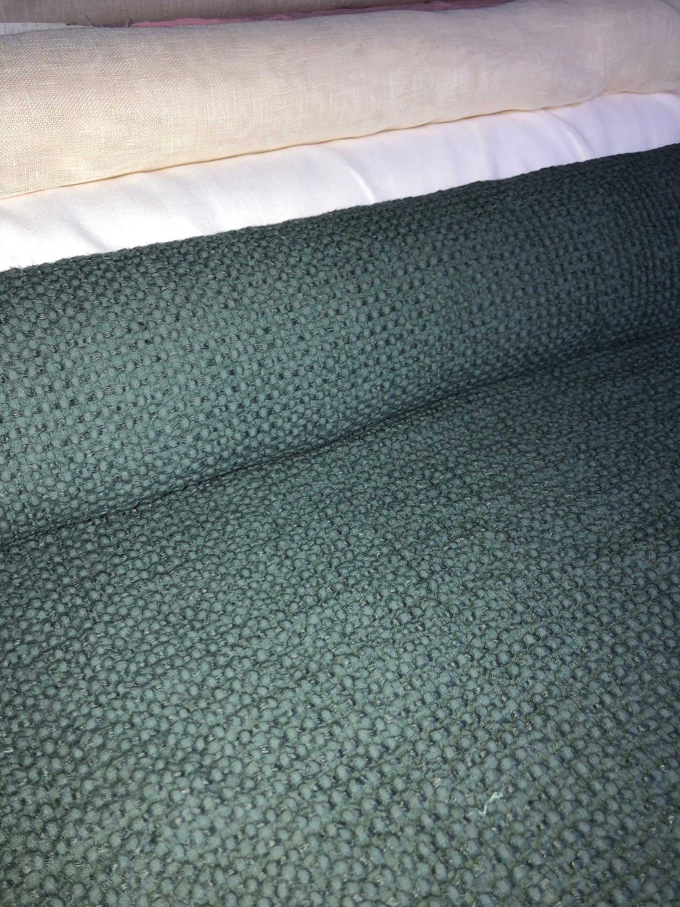Extra Wide Waffle Linen Cotton Fabric: Green BGO137 (94 Inches)